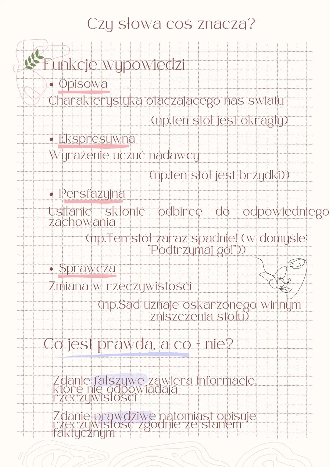 Czy słowa coś znaczą?
Funkcje wypowiedzi
Opisowa
Charakterystyka otaczajacego nas swiatu
Ekspresywna
(np.ten stol jest okragly)
Wyrażenie uc