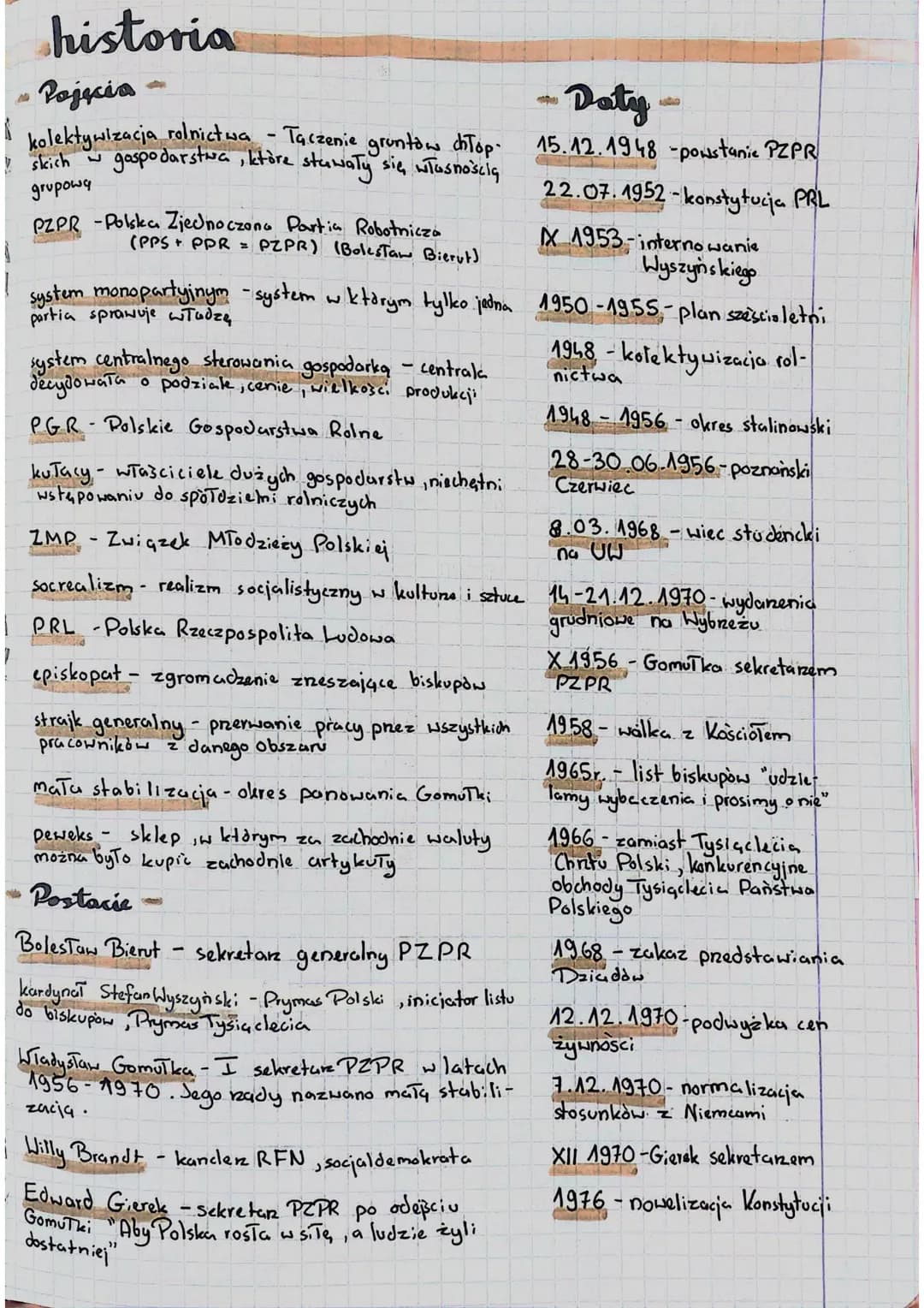 historia
-Pojęcia -
kolektywizacja rolnictwa - Taczenie gruntów chłop
gospodarstwa, które stawały się własnością
skich
grupowa
PZPR -Polska 