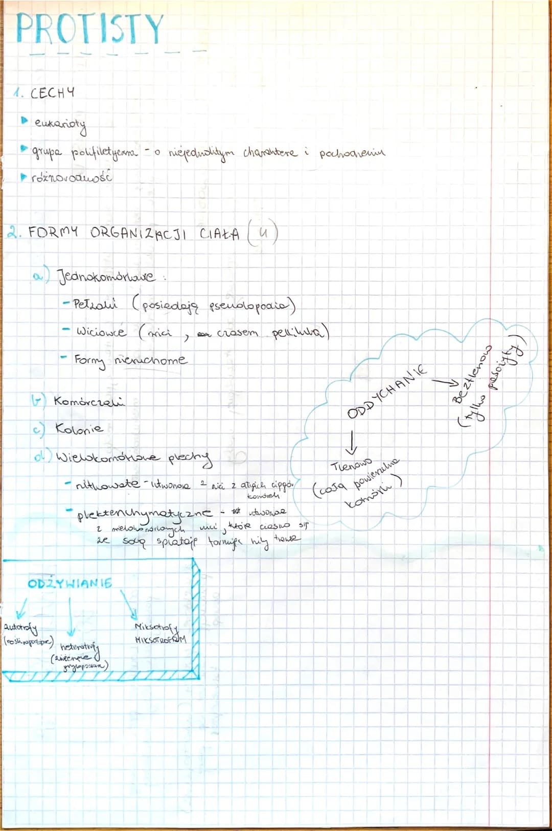 PROTISTY
1. CECHY
▶
eukarioty
grupa polifiletycama
►różnorodność
2. FORMY ORGANIZACJI CIAŁA (u)
a Jednokomorowe
Komórczavi
O
- Pełzali (posi