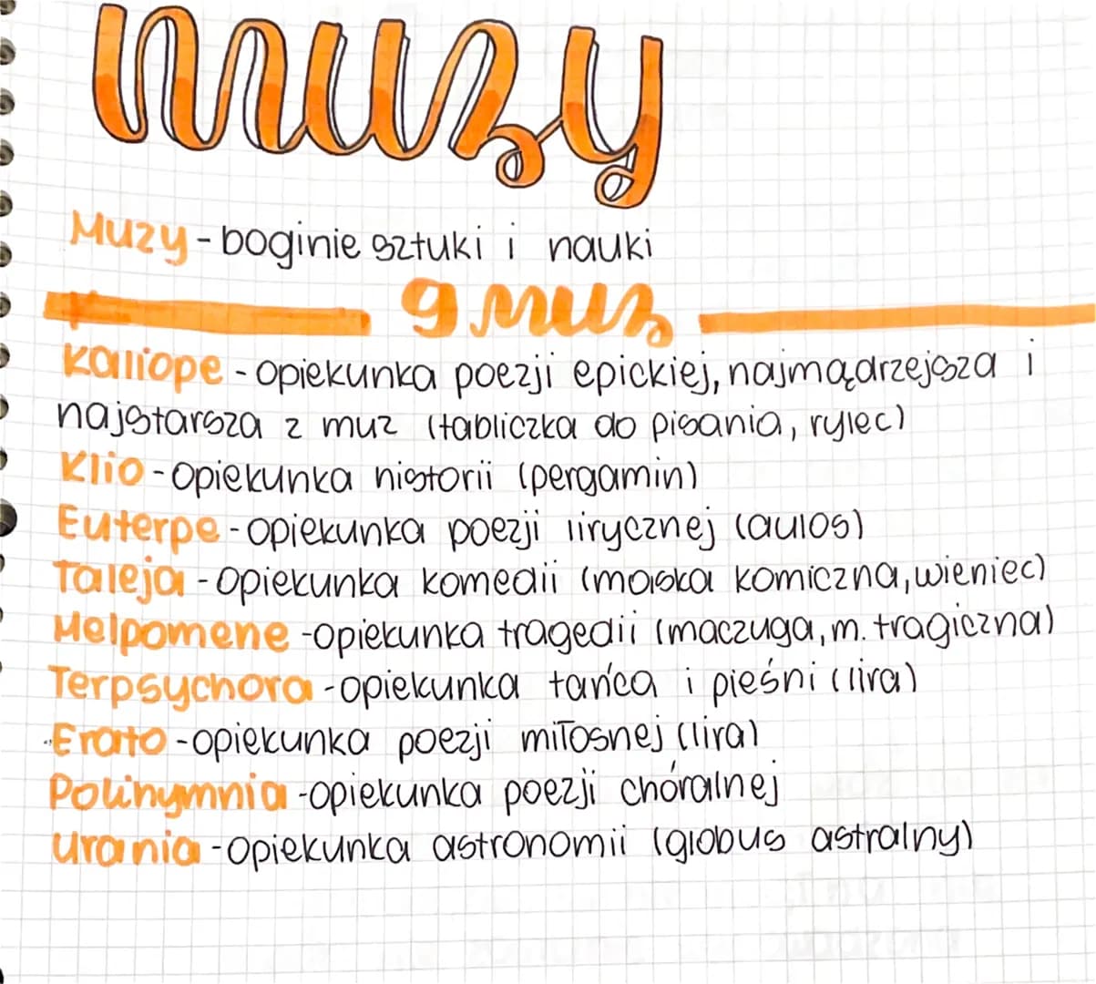 muzy
Muzy-boginie sztuki i nauki
g muz
Kalliope -opiekunka poezji epickiej, najmądrzejsza i
najstarsza z muz (tabliczka do pisania rylec)
Kl