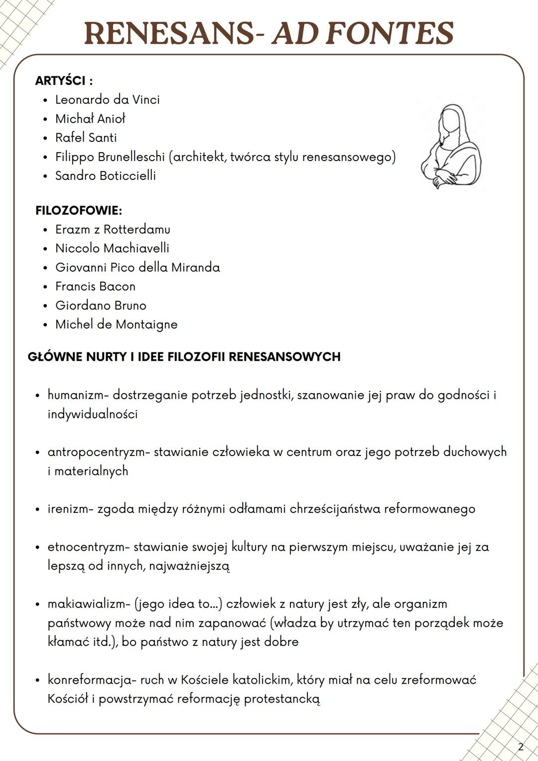 # RENESANS- AD FONTES

1) Ramy czasowe:
- Europa - XIV-XVI wiek
- Polska → koniec XV w. - koniec XVI wieku
w Polsce XVI wiek = złoty wiek

2