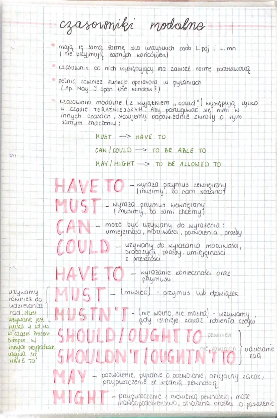 uzywamy
rowniez do
udzielania
rad. Must
uzywane jest
tylko w 201. +w
czasie Present
Simple. W
innych przypadkach
uzywa się
HAVE TO
czasownik
