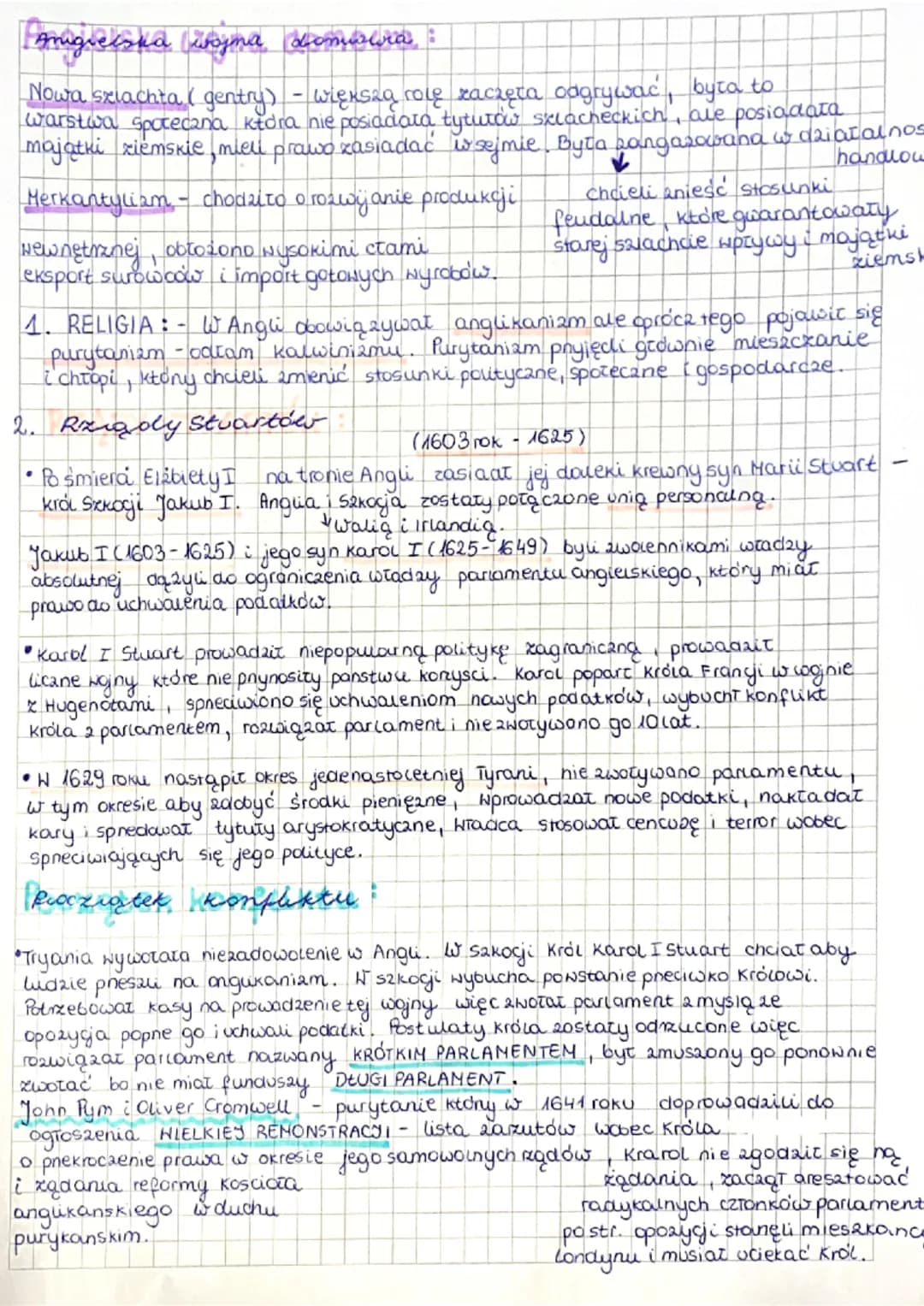 Amigielska wojna domustra :
Nowa szlachta (gentry) - większą rolę zaczęta odgrywać, była to
warstwa spotecana która nie posiadała tytułów sz