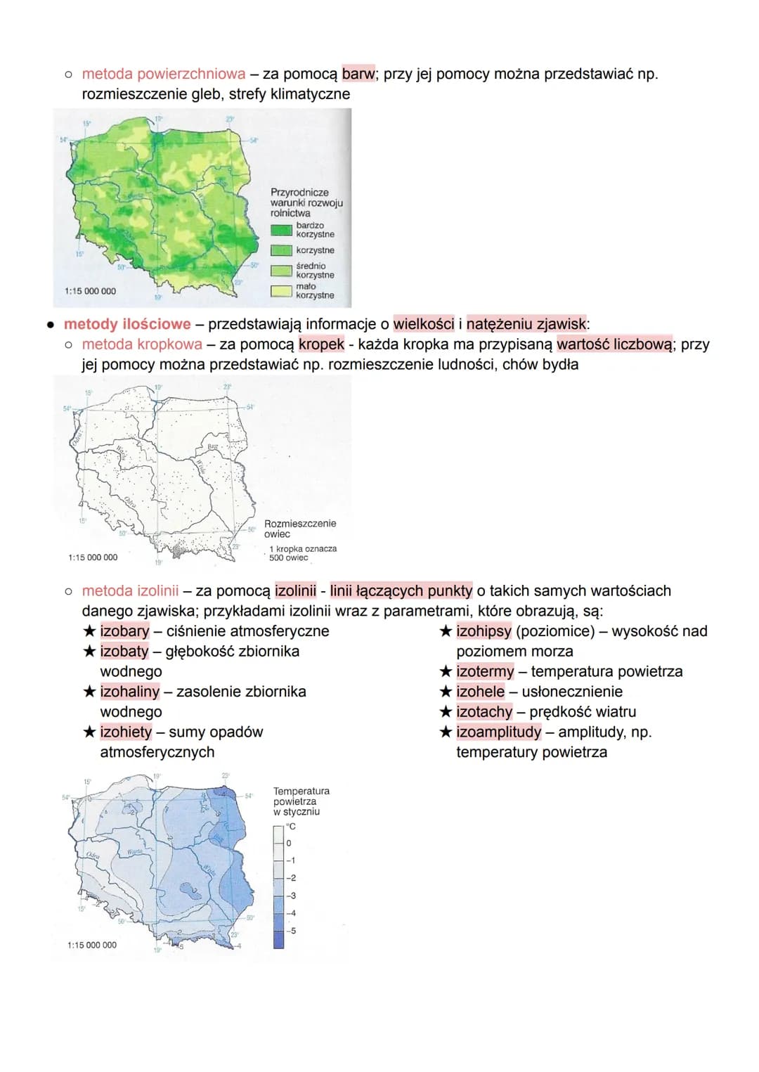 # Metody prezentowania informacji na mapach

1. Metody przedstawiania rzeźby terenu na mapie:
- metoda poziomicowa - za pomocą izohipsów (po