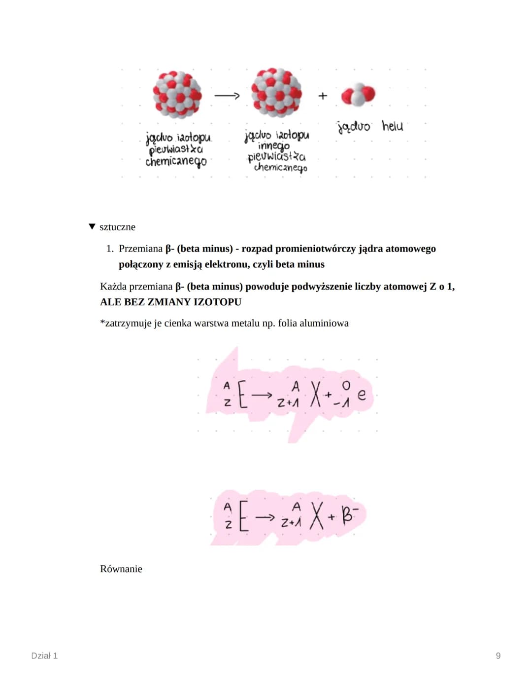 Dział 1
Dział 1
Atom - najmniejsza jednostka budowy pierwiastka, który jest zbudowany
Z:
▼nukleonów zlokalizowanych w jądrze atomowym
1. pro