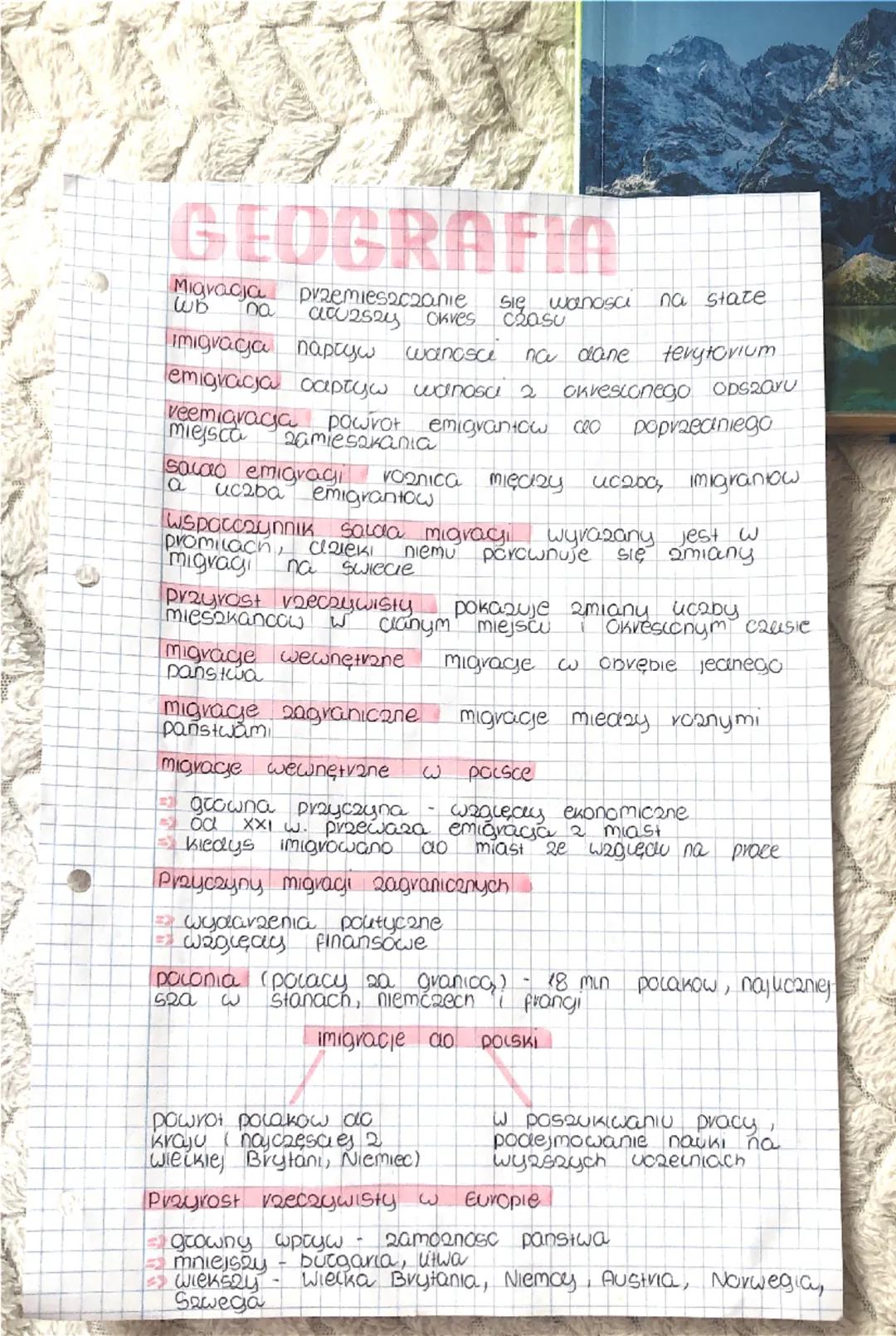 # GEOGRAFIA

Migracja przemieszczanie się wanosi na state
wB no atu2525 Okres czasu

Imigracja naptyw wanosce na dane terytorium
emigracja c
