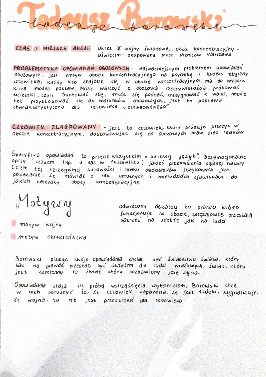Tadeusz Borowski
CZAS I MIEJSCE AKCJI: Okres II wojny światowej, obóz koncentracyjny
Oswiecim - οκυρowana przez Niemców Warszawa
PROBLEMATYK
