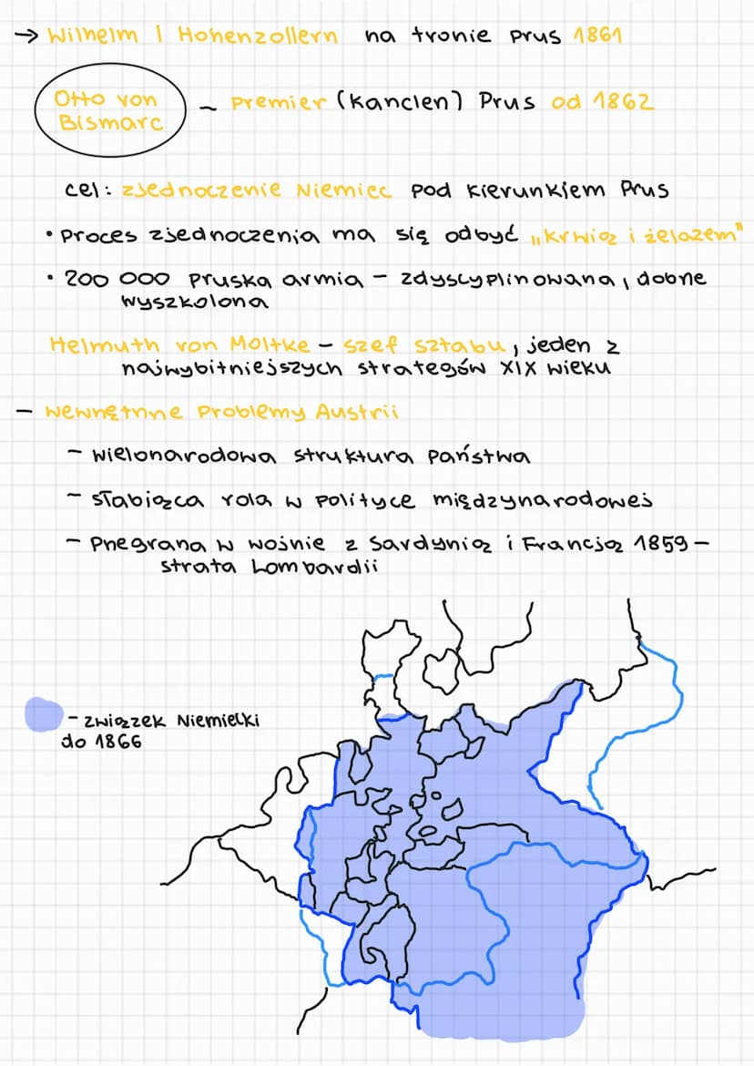 ZJEDNOCZENIE NIEMIEC
Wielkie czy Mate Niemcy?:
- nasilenie tendencji zjednoczeniowych
Popularne u studentów, inteligencji
Niemcy Pnez lata:
