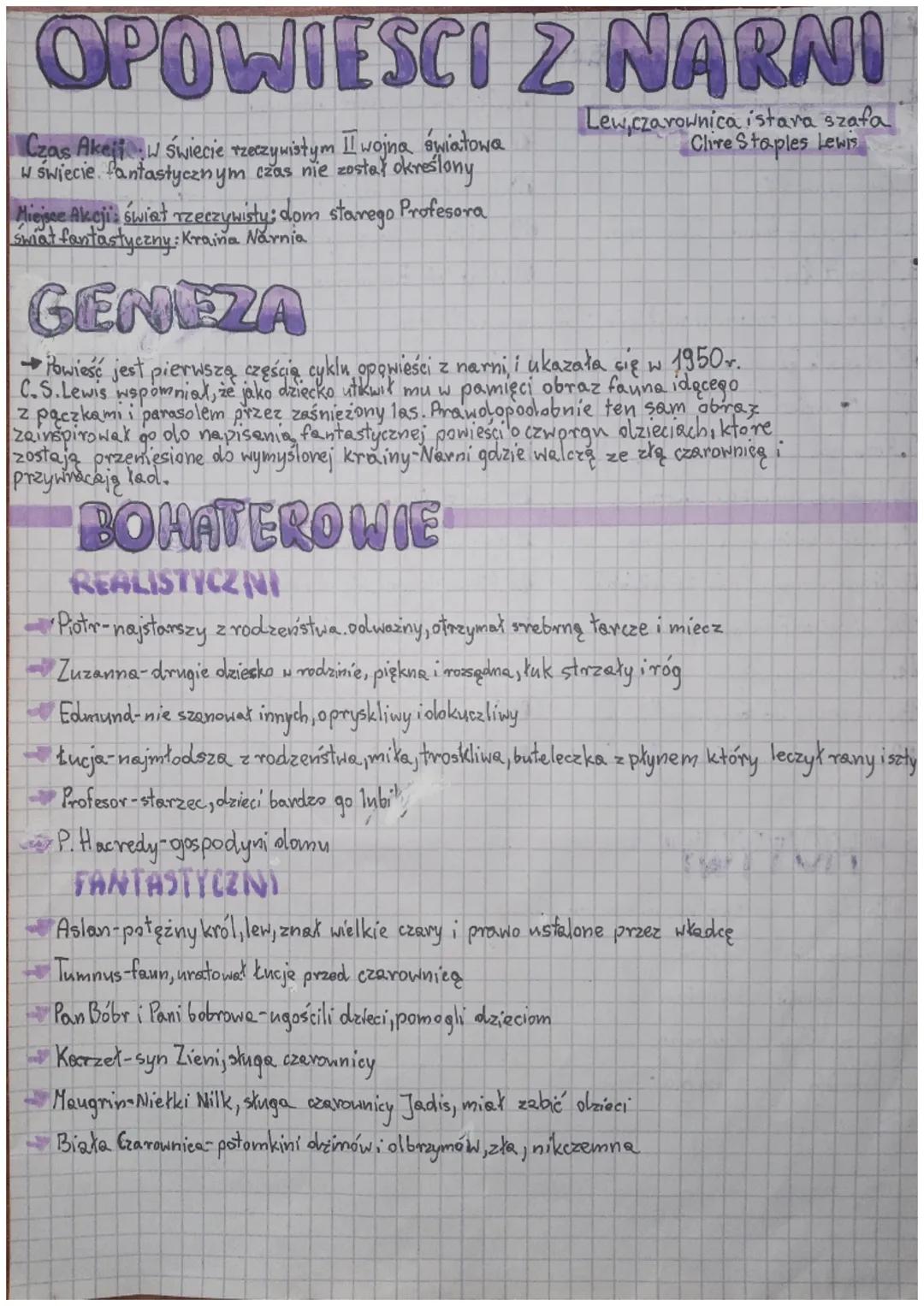 # OPOWIESCI Z NARNI

Czas Akeji w świecie rzeczywistym II wojna światowa
w świecie. Pantastycznym czas nie został określony

Miejsce Akcji ś