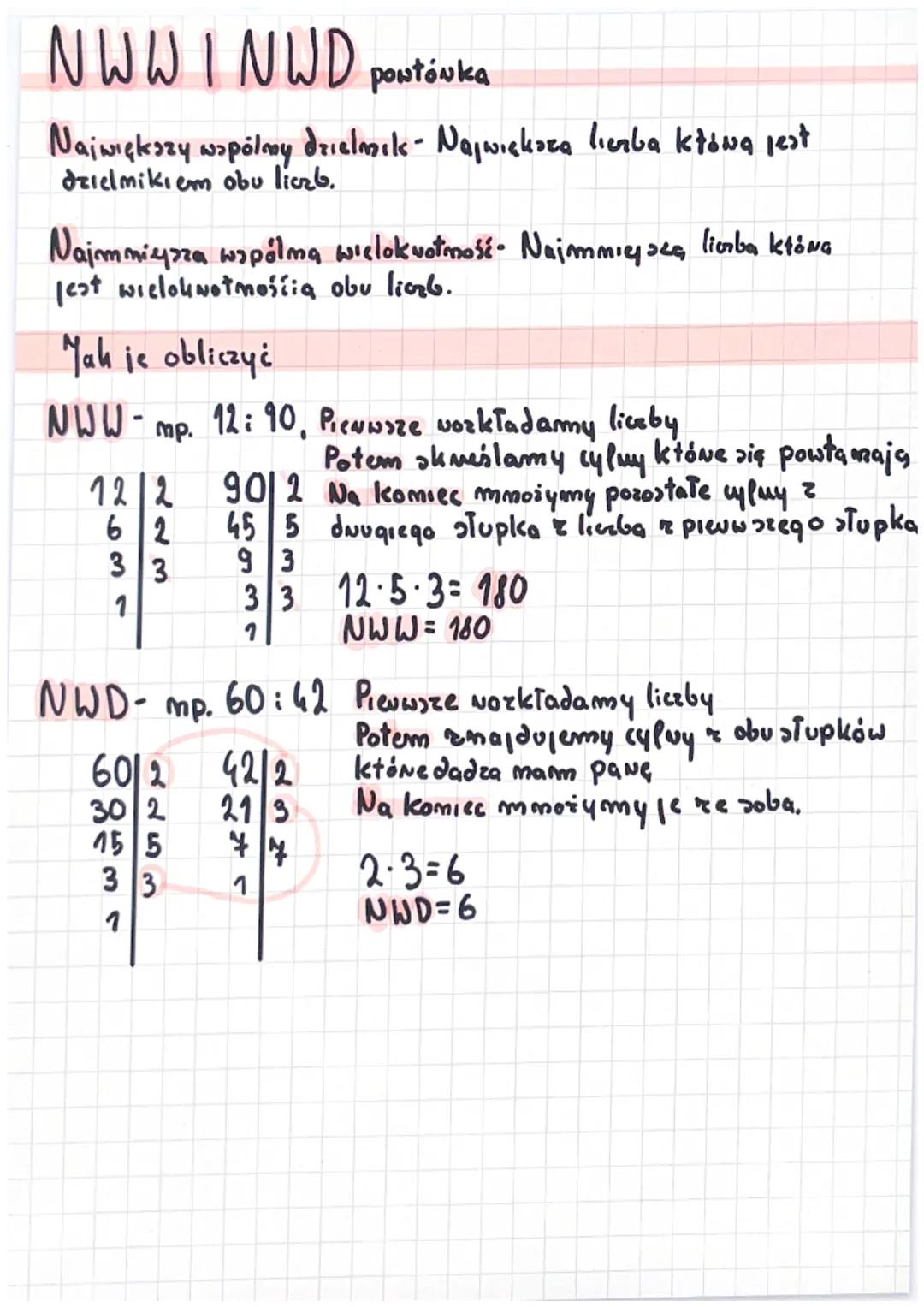 NWW IN WD poutávka
Największy wspólny dzielnik - Największa liczba kłówą jest
dzielnikiem obu liczb.
Najmmiesza wspólna wielokwotmość - Najm