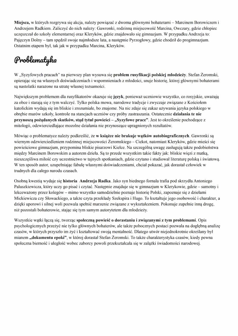 SYZYFOWE PRACE
STEFAN ŻEROMSKI
Geneza
Na powstanie powieści ,,Syzyfowe prace" wpłynęło kilka czynników. Na samym początku należy wspomnieć o