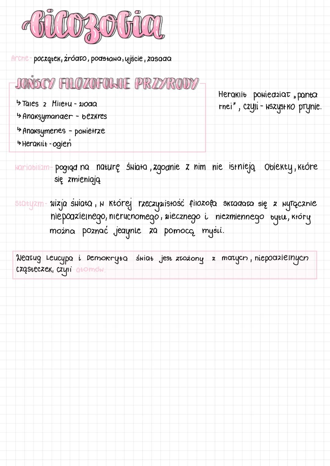 Cilozofia
Arche-początek, żróato, podstana, ujście, zasaaa
JONSCY FILOZOFOLIE PRZYRODY
Tales 2 Miletu - voda
↳ Anaksymanger - bezkres
↳ Anak