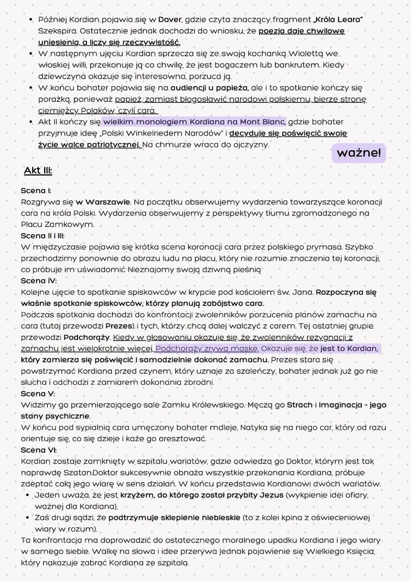 ,,Kordian"
Czas akcji
- akcja trwa około 30 lat
• przygotowanie 31 grudnia 1799r.
• akt II 1828r.
akt III - koronacja cara na króla
polski -