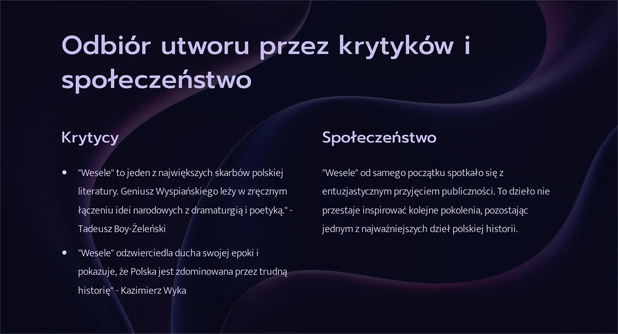 4

"Wesele" - notatka

Witajcie na prezentacji o jednym z najważniejszych dzieł polskiej
literatury. Poznacie historię powstania, inspiracje