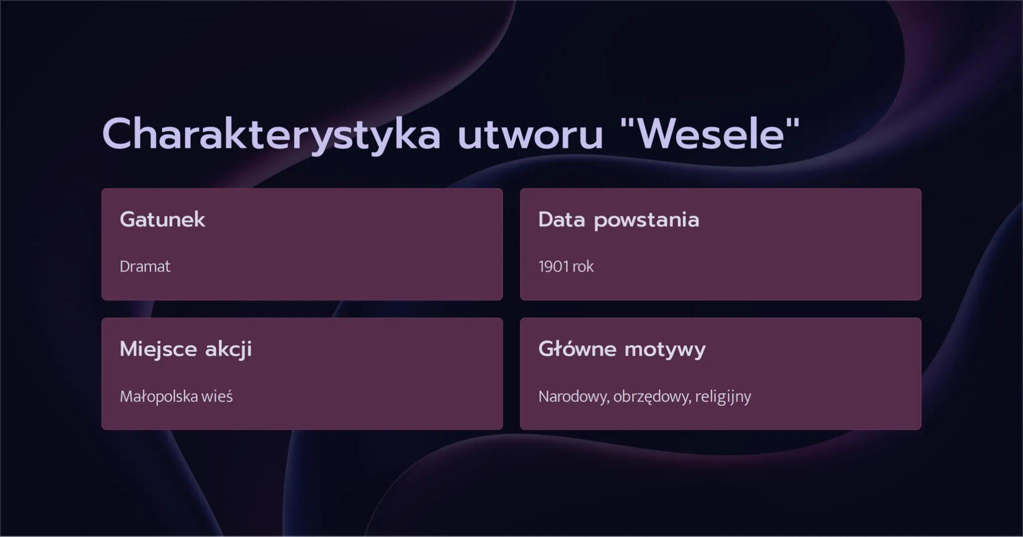 4

"Wesele" - notatka

Witajcie na prezentacji o jednym z najważniejszych dzieł polskiej
literatury. Poznacie historię powstania, inspiracje
