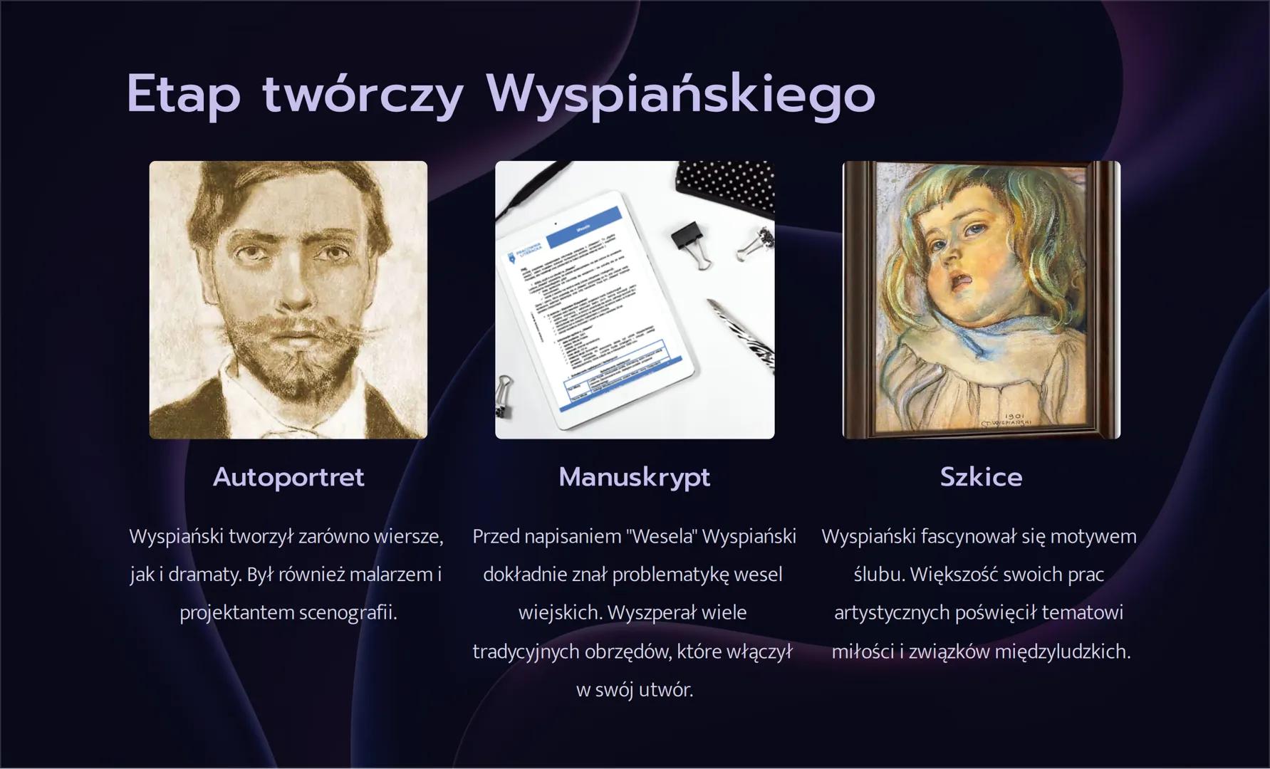 4

"Wesele" - notatka

Witajcie na prezentacji o jednym z najważniejszych dzieł polskiej
literatury. Poznacie historię powstania, inspiracje