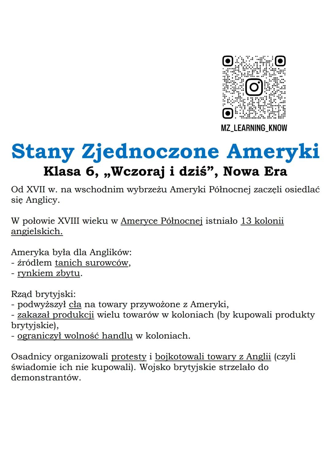 MZ_LEARNING_KNOW

# Stany Zjednoczone Ameryki
## Klasa 6, „Wczoraj i dziś", Nowa Era

Od XVII w. na wschodnim wybrzeżu Ameryki Północnej zac