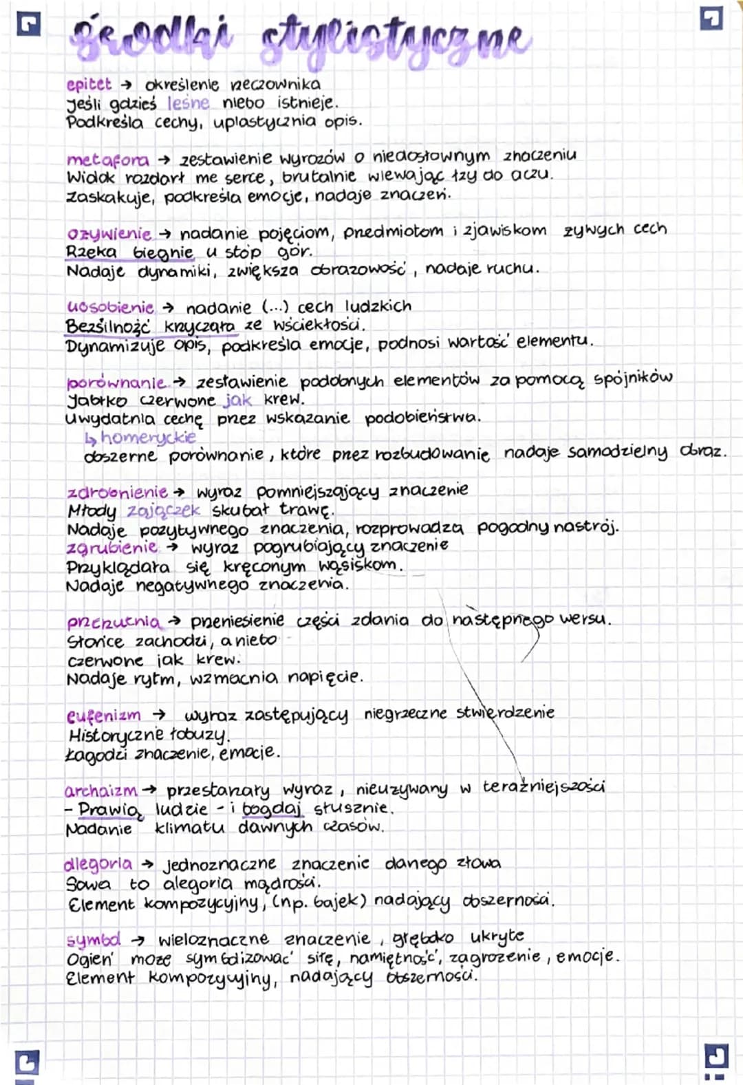--- OCR Start ---
Brodki stylistyczne
epitet → określenie rzeczownika.
Jeśli gdzieś lesne niebo istnieje.
Podkreśla cechy, uplastycznia opis