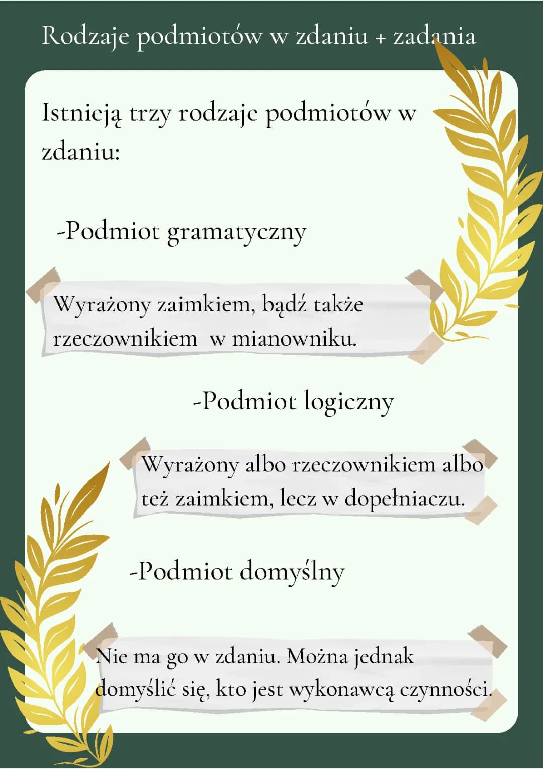 Rodzaje podmiotów w zdaniu