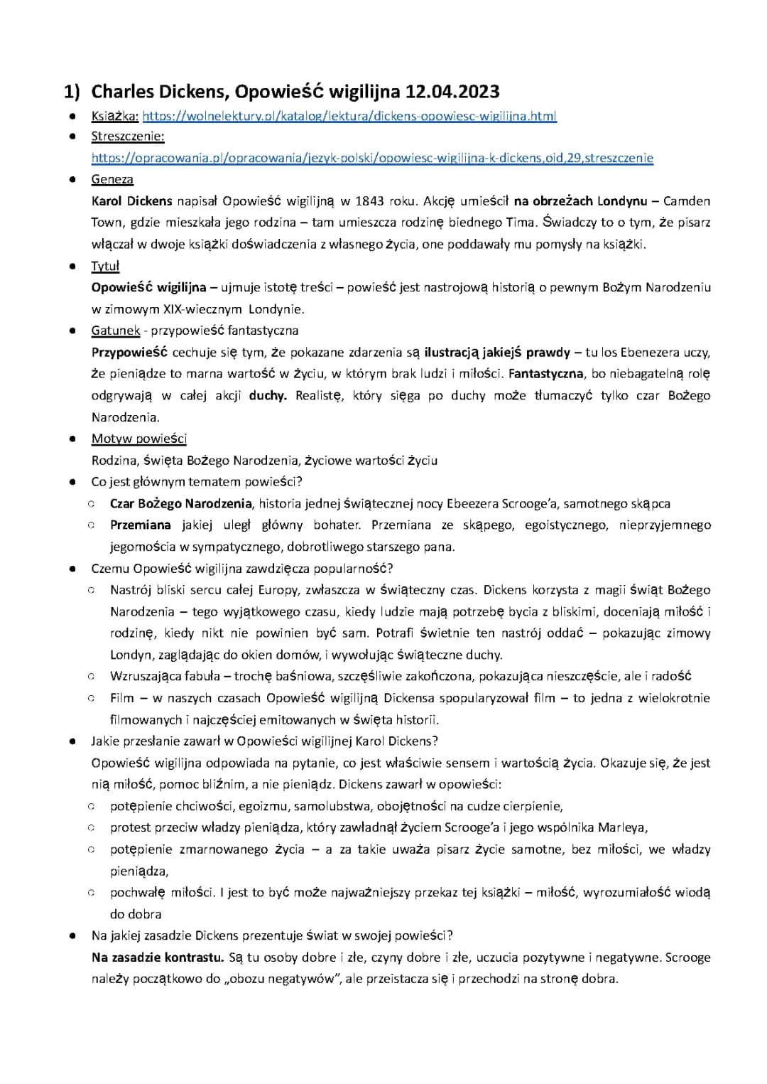 Opowieść wigilijna - egzamin ósmoklasisty