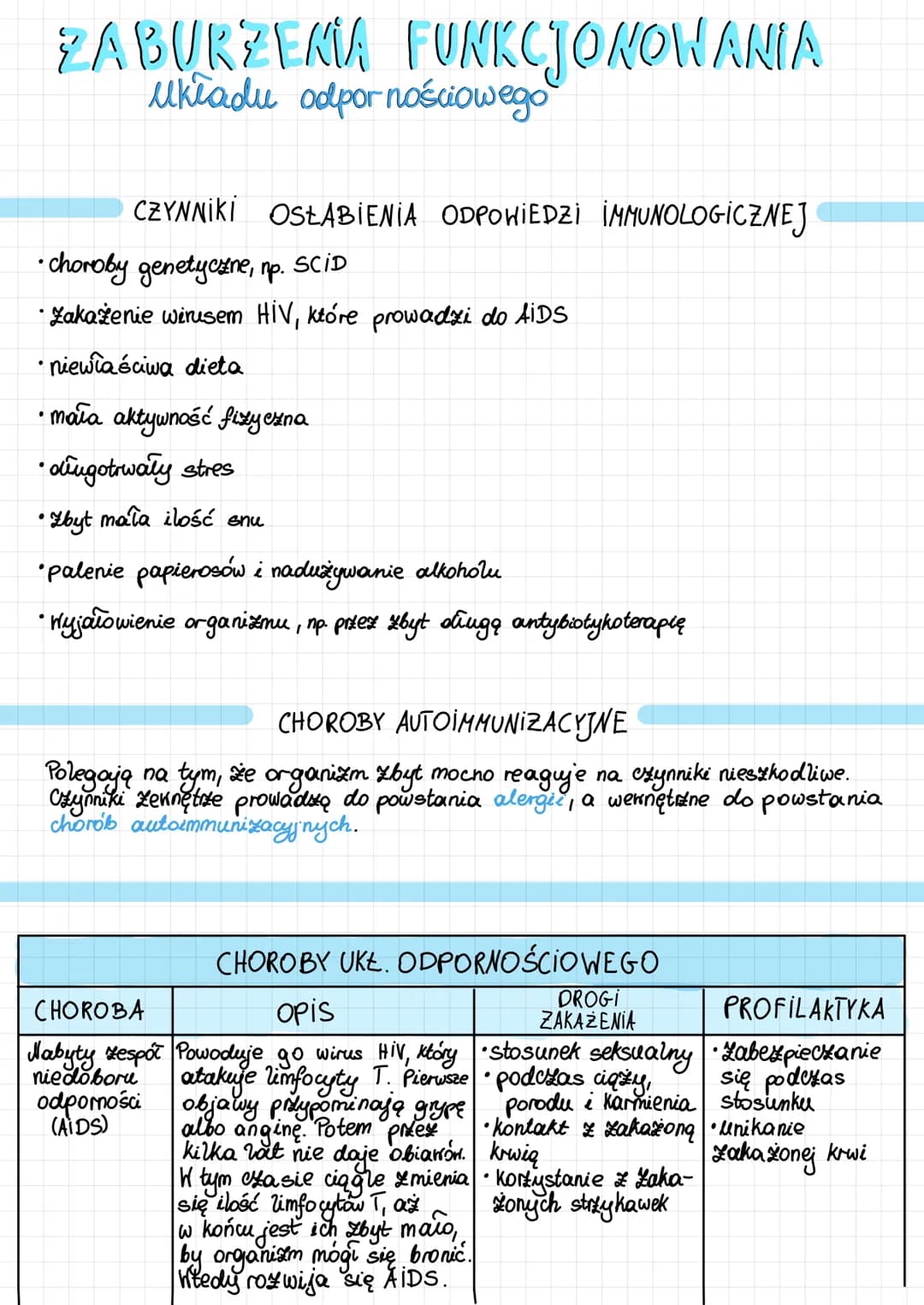 ZABURZENIA FUNKCJONOWANIA
układu odpornościowego
CZYNNIKI OSŁABIENIA ODPOWIEDZI IMMUNOLOGICZNEJ
• choroby genetyczne, np. SCID
• Zakażenie w