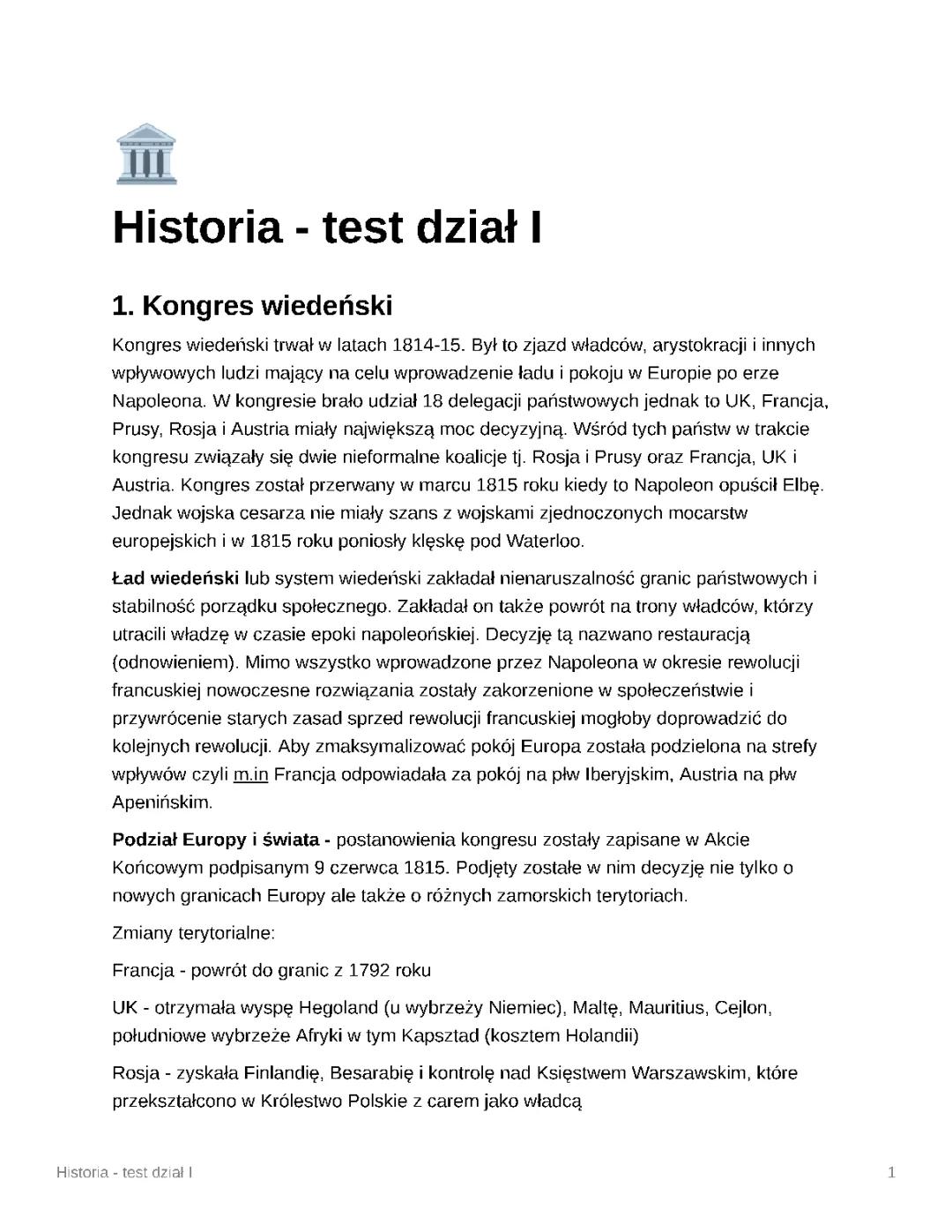 Historia - Europa i świat po kongresie wiedeńskim (podstawa)
