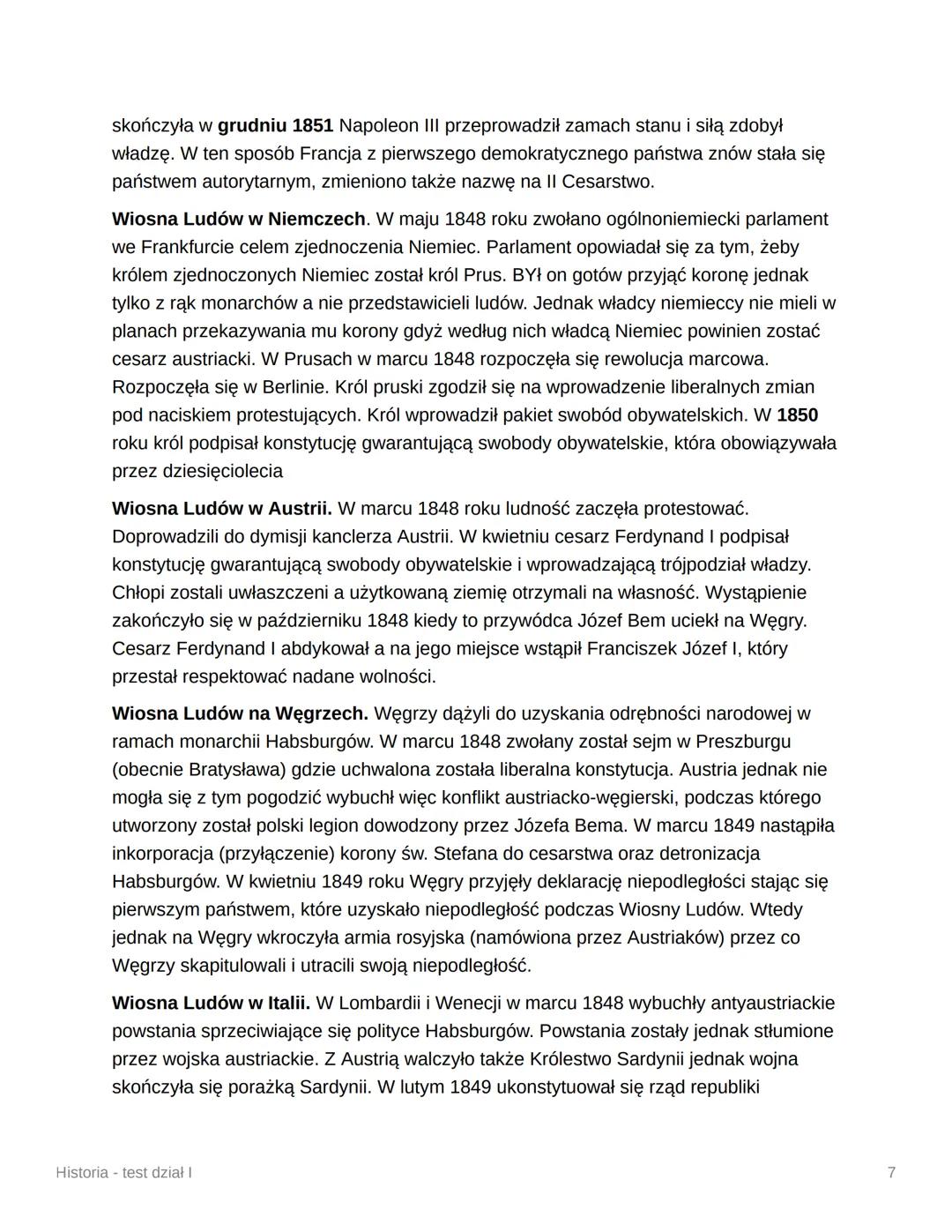 Historia - test dział I
1. Kongres wiedeński
Kongres wiedeński trwał w latach 1814-15. Był to zjazd władców, arystokracji i innych
wpływowyc