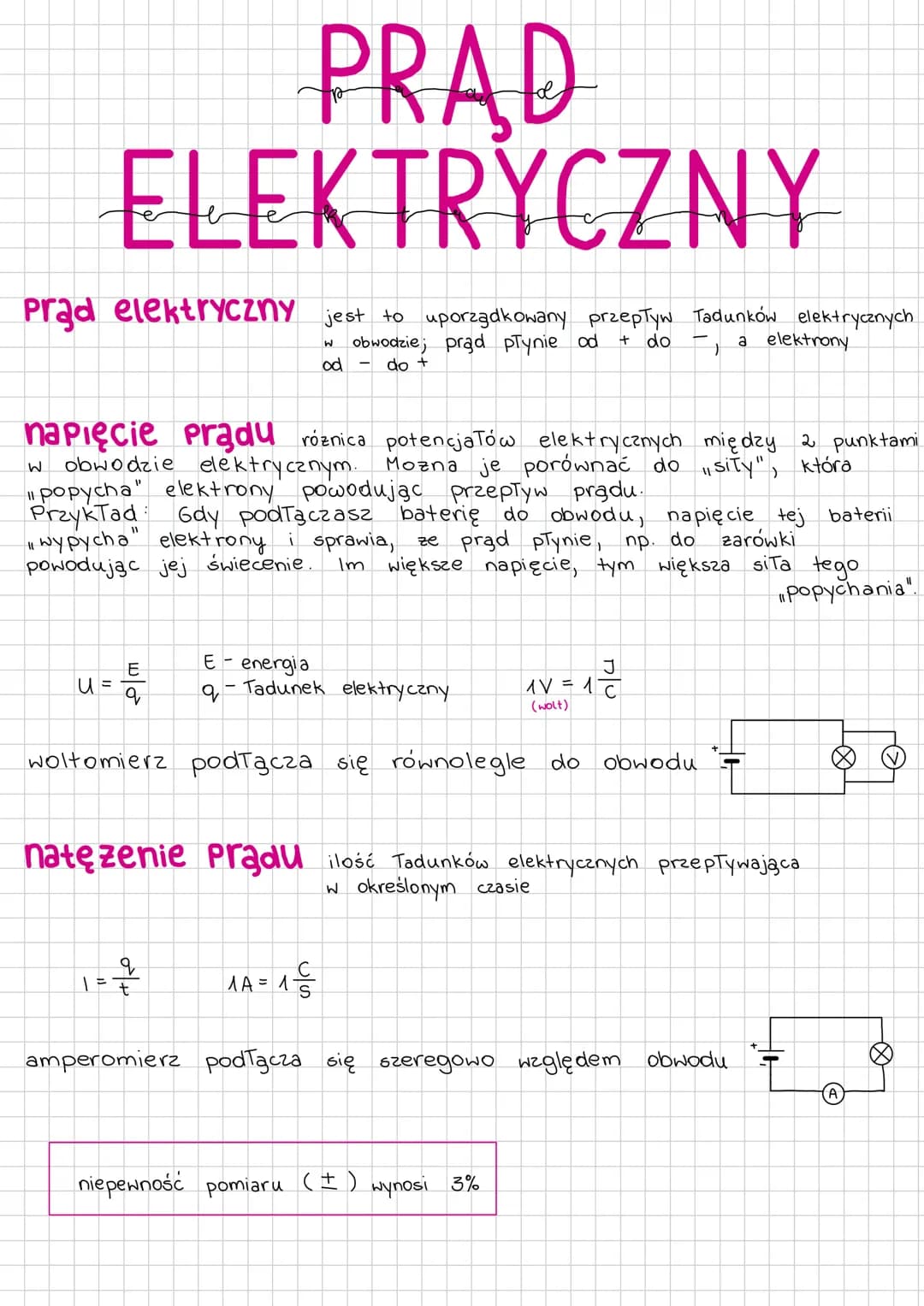 # PRAD
# ELEKTRYCZNY
Prąd elektryczny jest to uporządkowany przepływ Tadunków elektrycznych
w obwodzie; prąd płynie od + do −, a elektrony
o