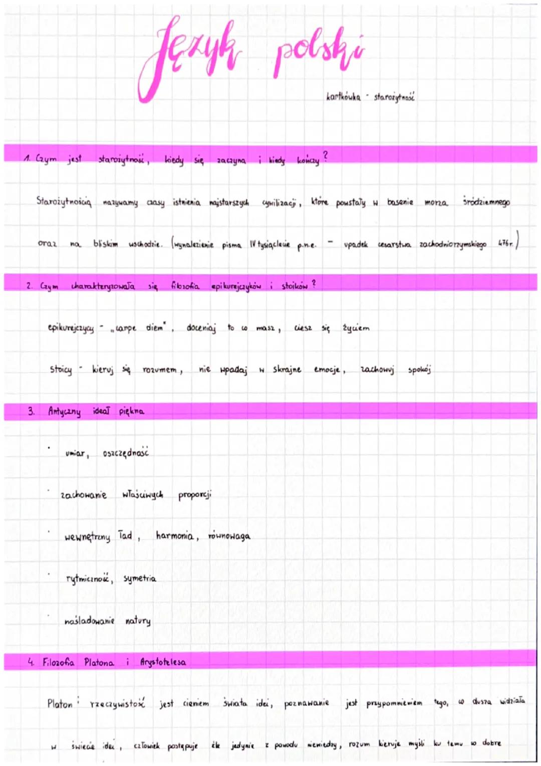 1. Czym jest starożytność, kiedy się zaczyna
oraz na
Język polski
starożytnościa nazywamy czasy istnienia najstarszyck cywilizacji, ktore po