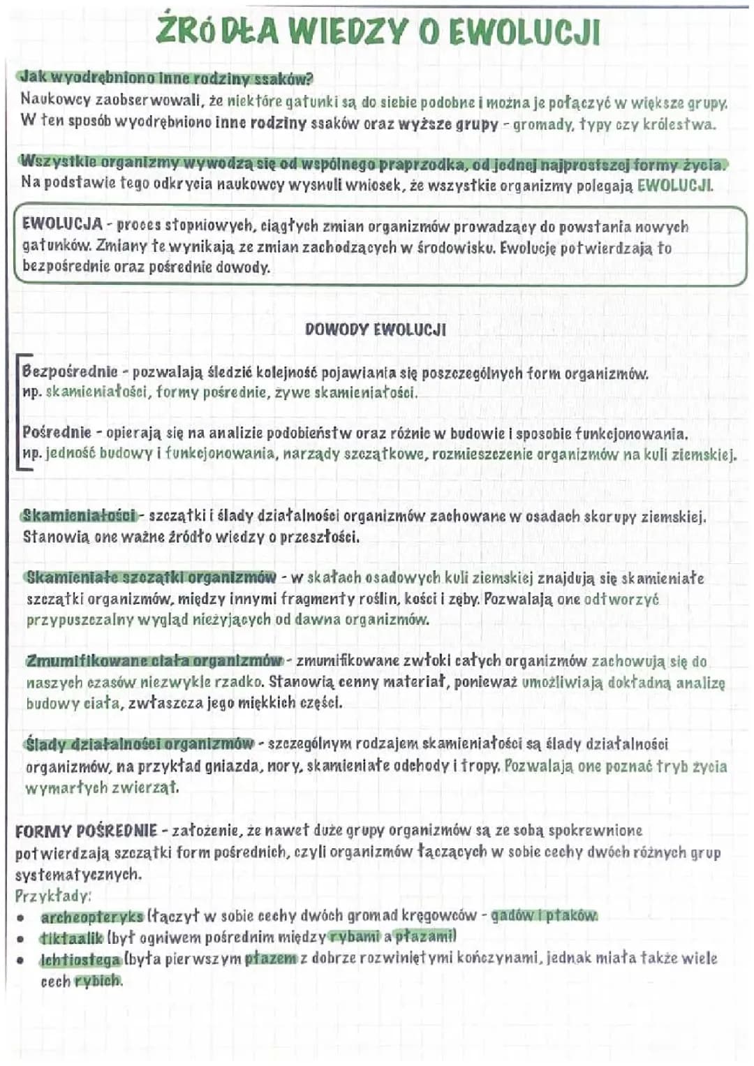 ŹRÓDŁA WIEDZY O EWOLUCJI