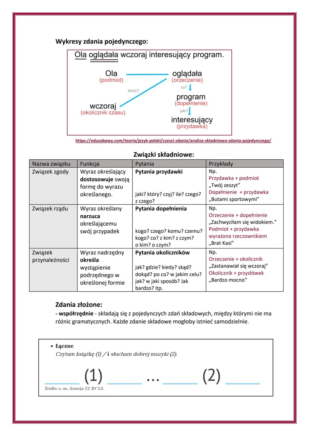 Gramatyka w pigułce - język polski
■ Części mowy:
Odmienne - to takie, które mogą zmieniać
swoje końcówki
Rzeczownik (kto?, co?)
Czasownik (