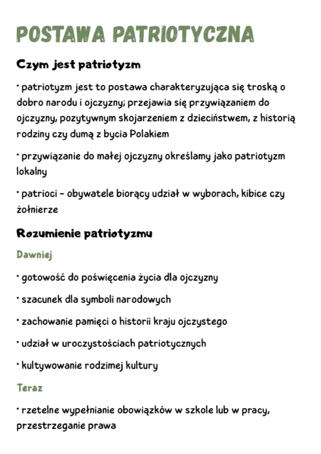 POSTAWA PATRIOTYCZNA
Czym jest patriotyzm
*patriotyzm jest to postawa charakteryzująca się troską o
dobro narodu i ojczyzny; przejawia się p