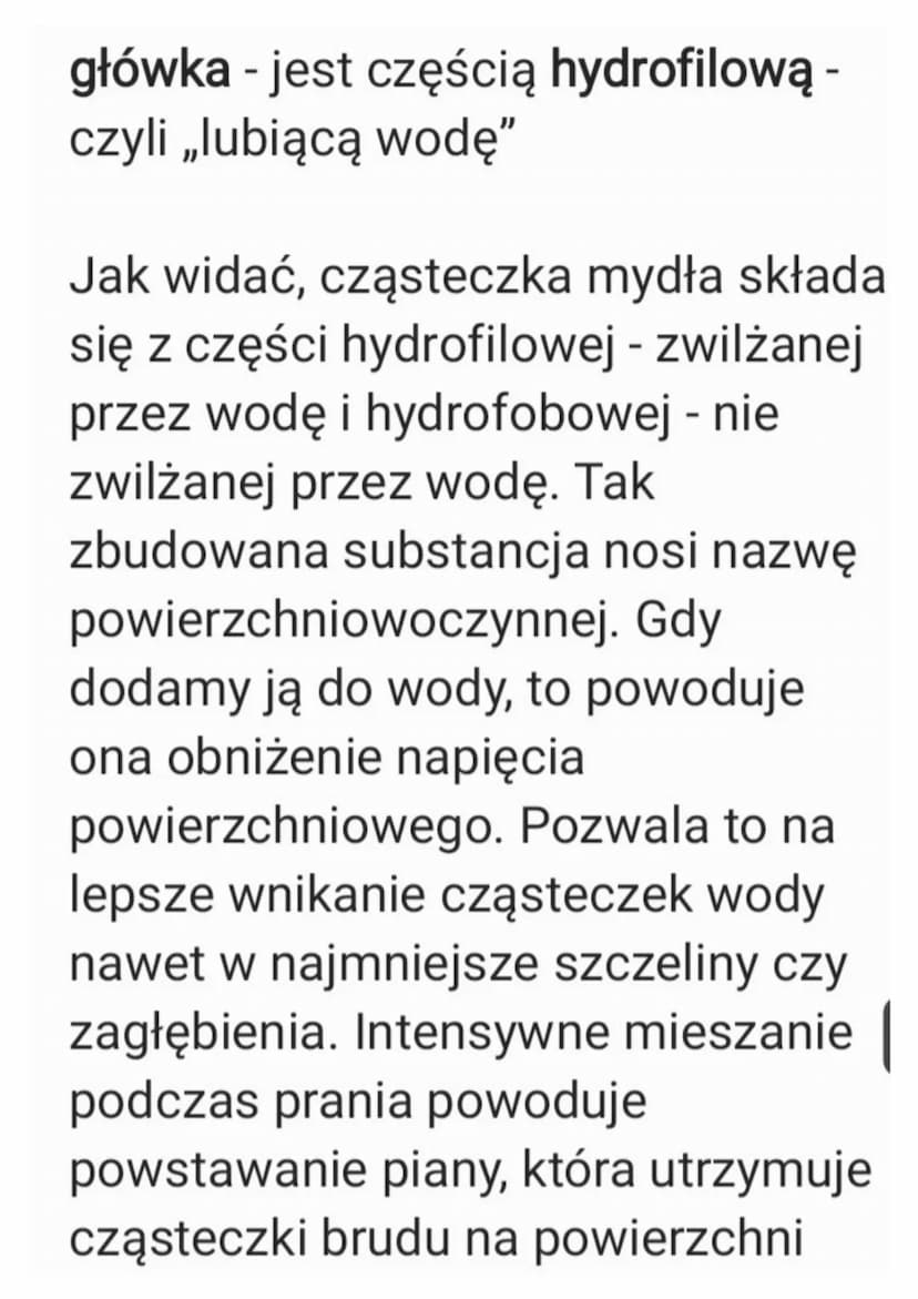 MYDŁA
To sole wyższych kwasów
tłuszczowych (stearynowego,
palmitynowego oraz oleinowego),
które dobrze rozpuszczają się w
wodzie.
Sole sodow