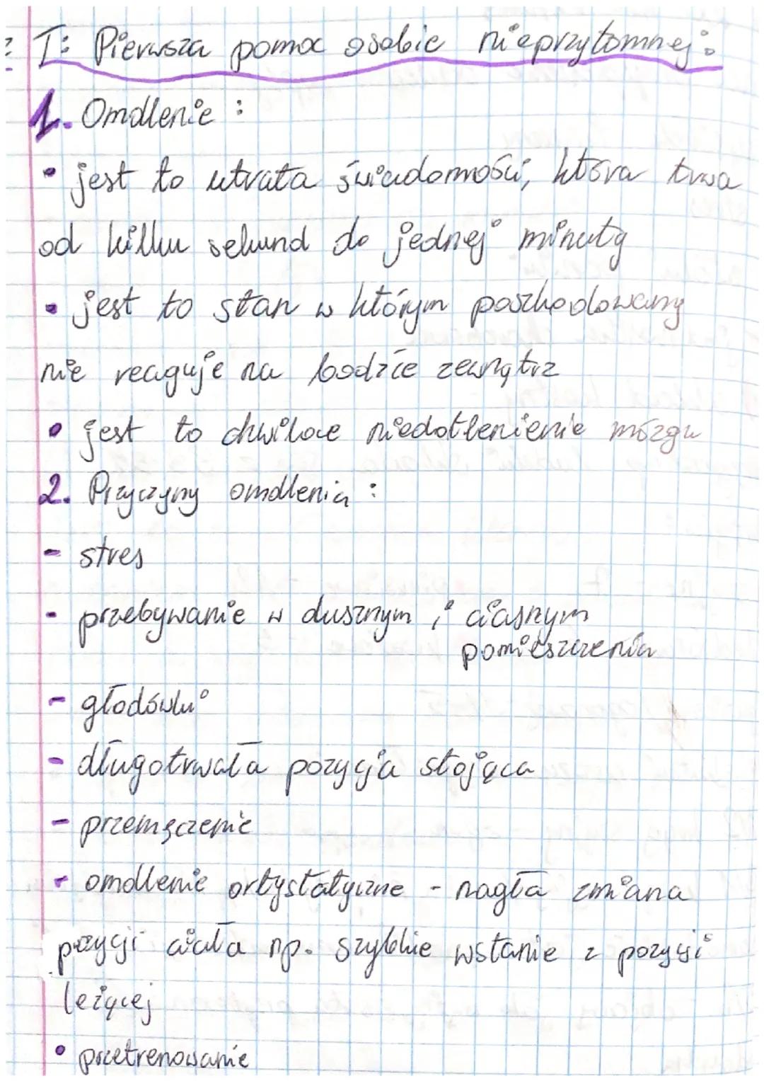 T: Pierwsza pomoc osobie nieprzytomnej.

4. Omdlenie:

• jest to utrata świadomości, hitova tuwa
od killu selund do jednej minuty

• jest to