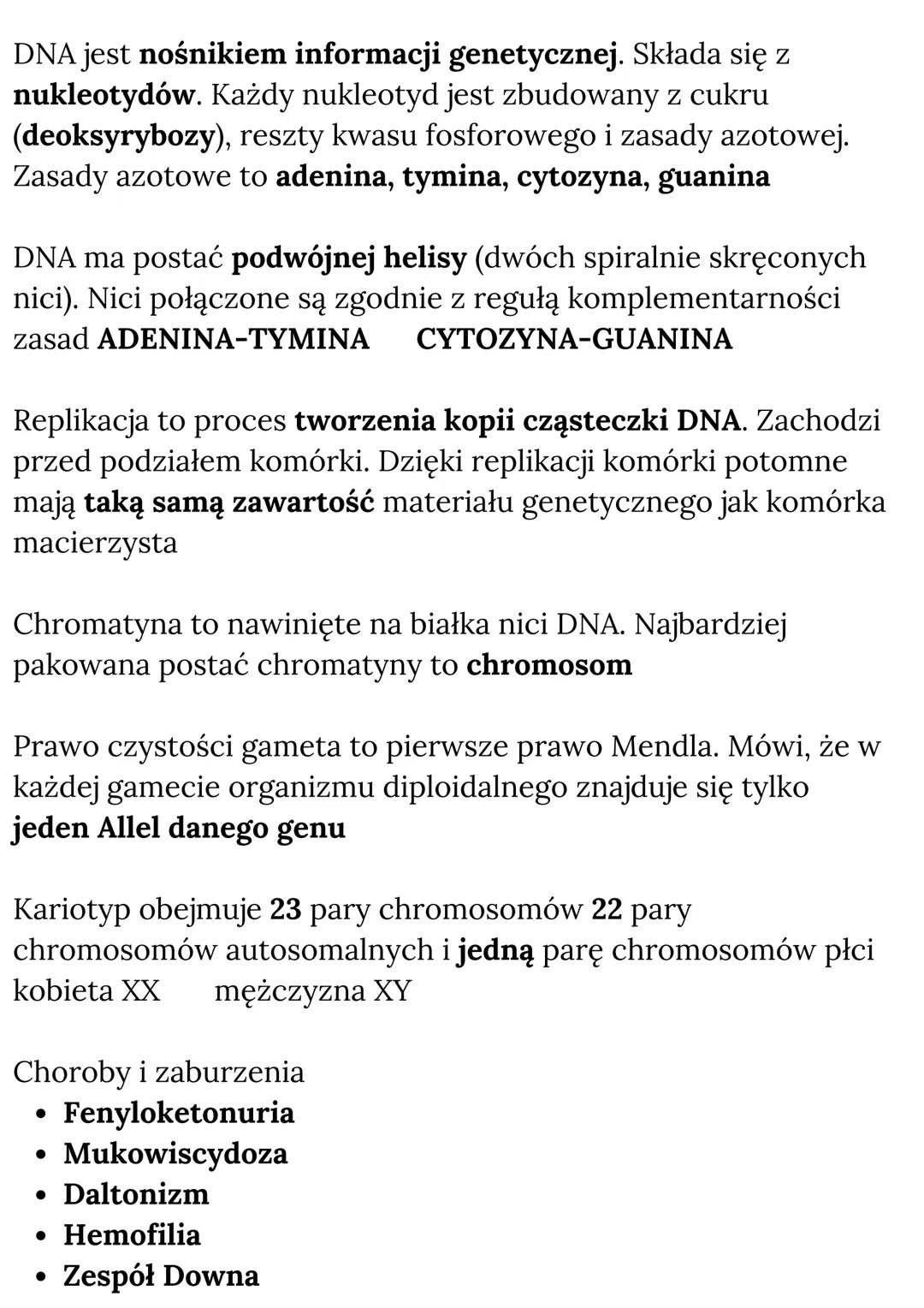 # Biologia

Kariotyp człowieka - zestaw 46 chromosomów obejmuje 22 pary
chromosomów autosomalnych i 1 parę chromosomów płci

Geny cech spręż
