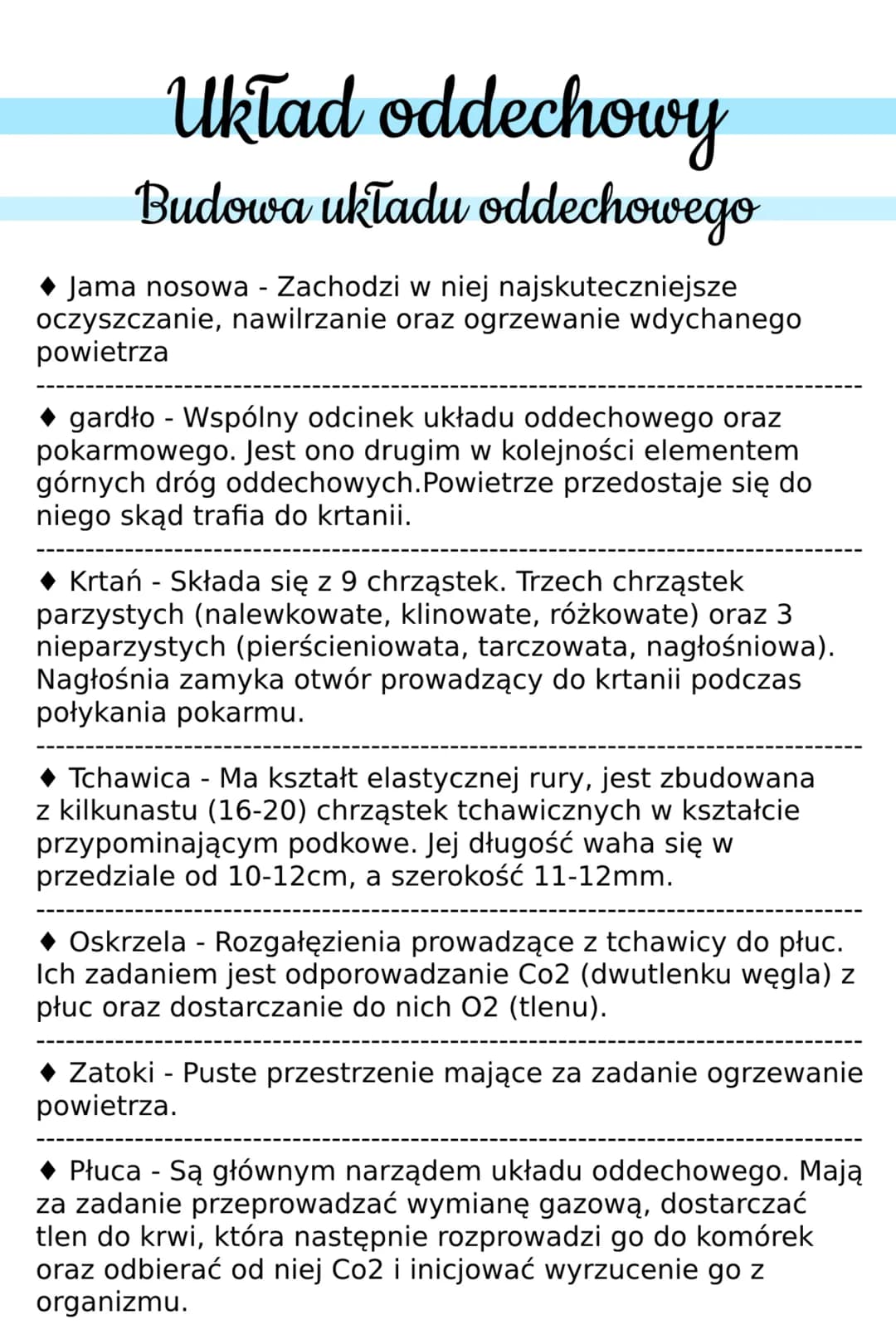 Układ oddechowy
Budowa układu oddechowego
Jama nosowa - Zachodzi w niej najskuteczniejsze
oczyszczanie, nawilrzanie oraz ogrzewanie wdychane