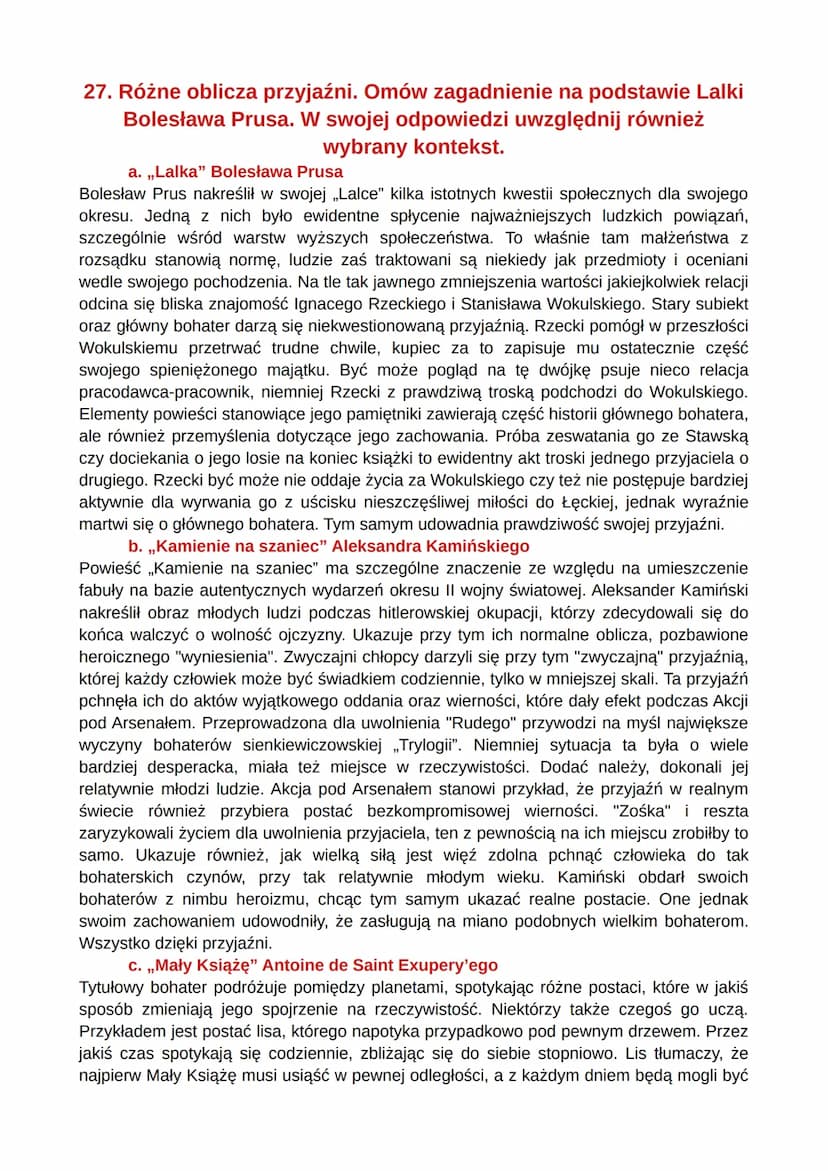 PYTANIA JAWNE
,,LALKA" BOLESŁAWA PRUSA
26. Miłość - siła destrukcyjna czy motywująca do działania? Omów
zagadnienie na podstawie Lalki Boles