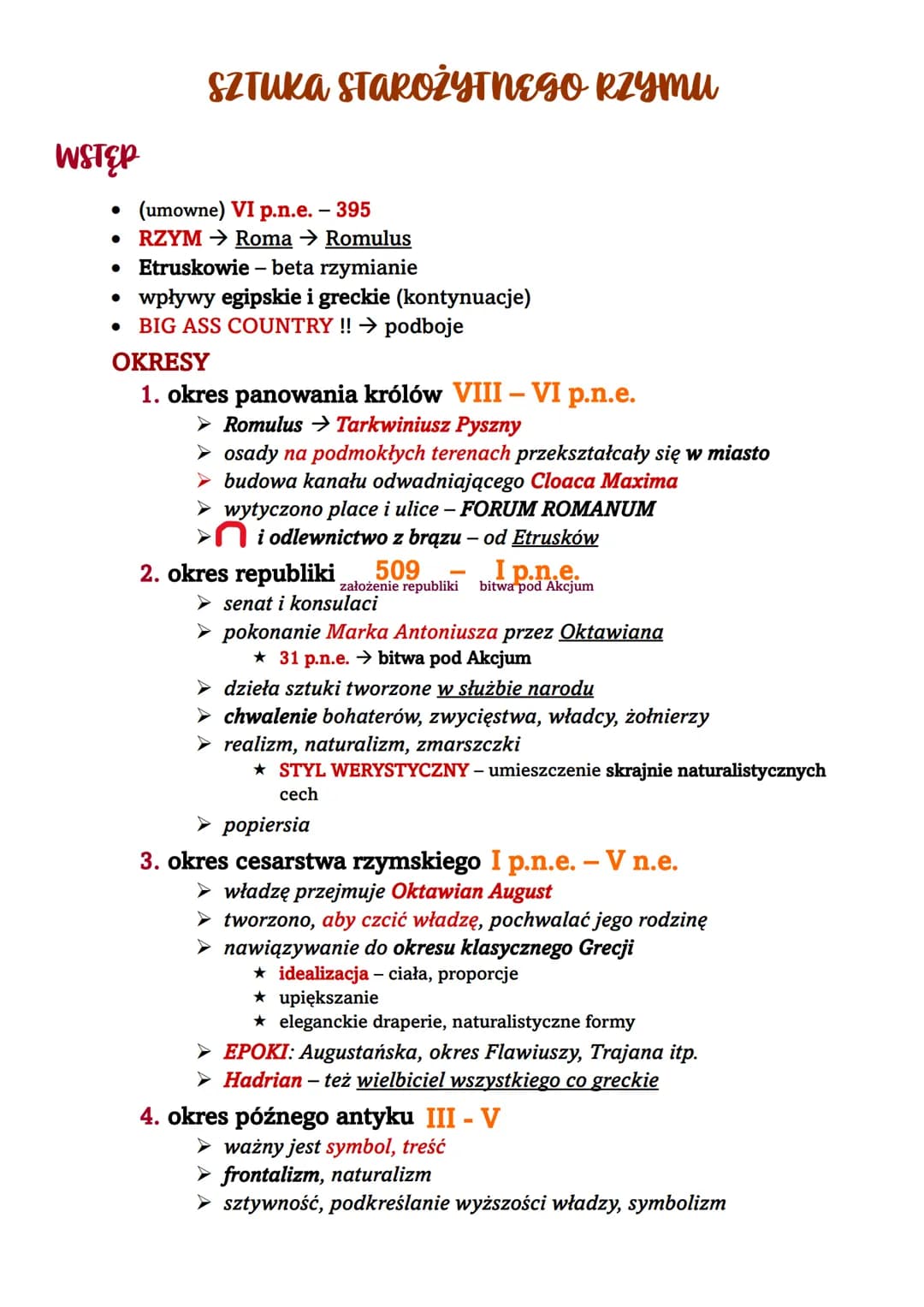 WSTĘP
SZTUKA STAROŻYTNEGO RZYMU
• (umowne) VI p.n.e. - 395
● RZYM → Roma → Romulus
● Etruskowie - beta rzymianie
• wpływy egipskie i greckie