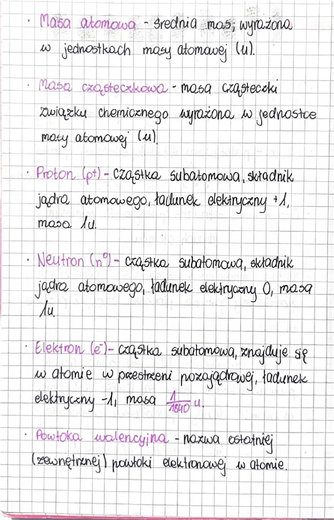 # chemia

• Dyfuzja - samoistne wnikanie cząsteczek jednej
substancji między cząsteczki drugiej

• Atom - podstawowy składnik substancji pro