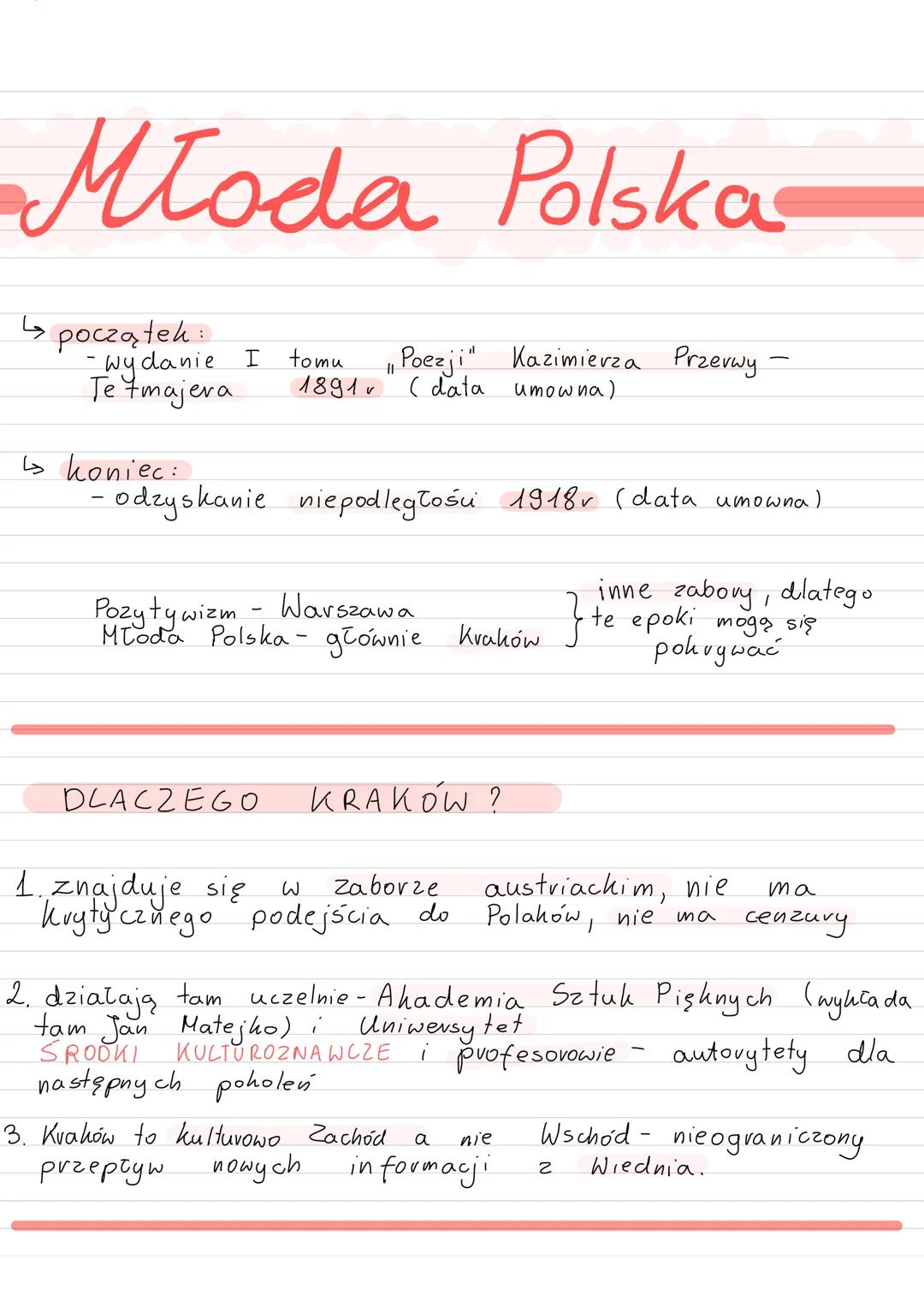 Młoda Polska
↳ początek:
-wydanie
Tetmajera
I
11 Poezji" Kazimierza Przerwy
umowna)
tomu
1891 (data
↳koniec:
- odzyskanie niepodległości 191