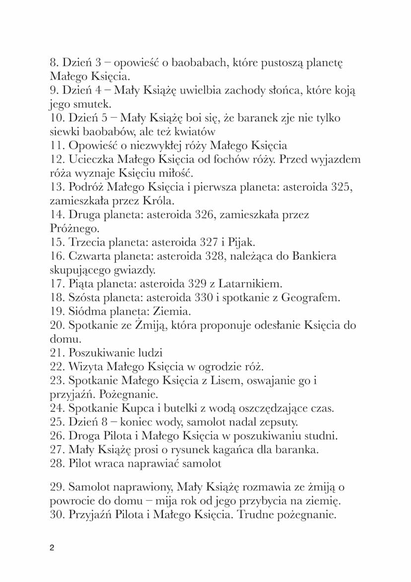 MAŁY KSIĄŻĘ
Antoine de Saint-Exupéry
CZAS I MIEJSCE AKCJI
Właściwa akcja dzieje się w ciągu 8 dni na Saharze, w miejscu,
w którym rozbił się