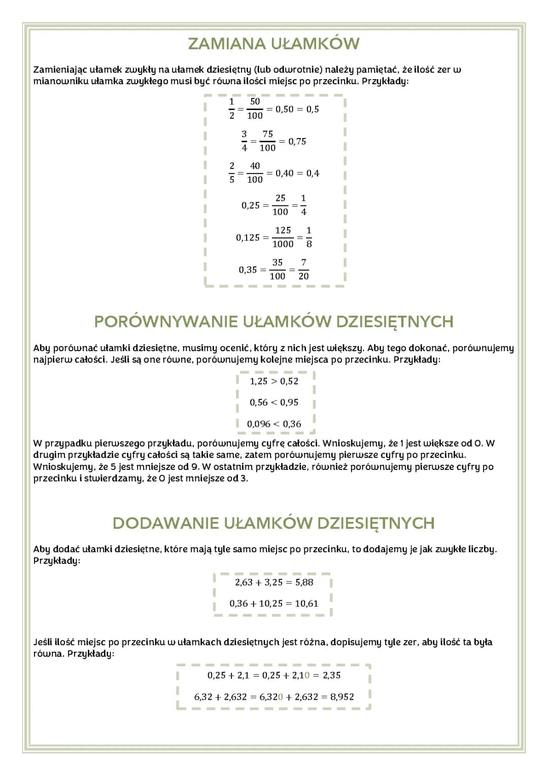 Ułamki Dziesiętne: Klasa 5 i 4 - Zadania, Sprawdziany i Porównywanie