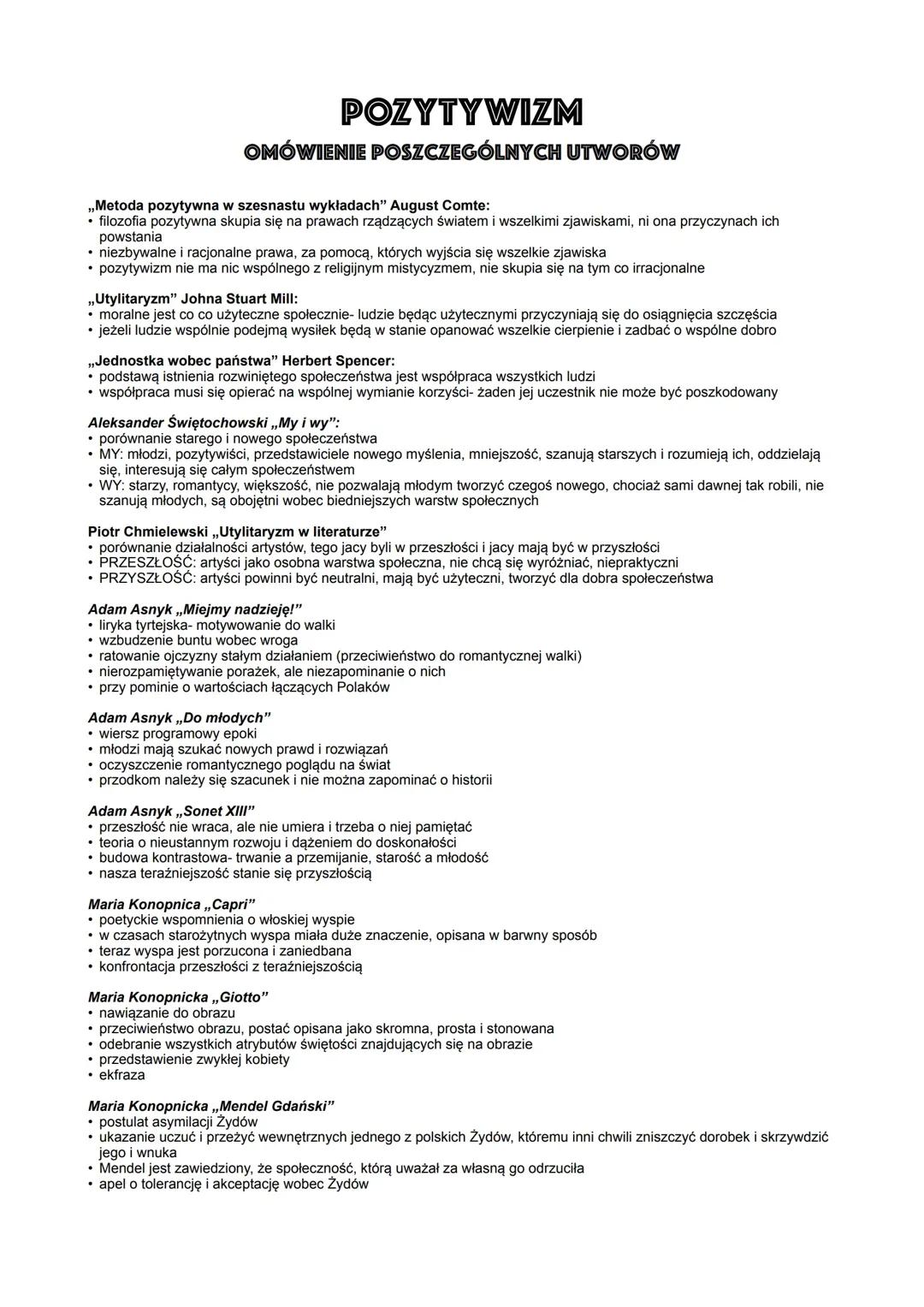 Pozytywizm omówienie poszczególnych utworów