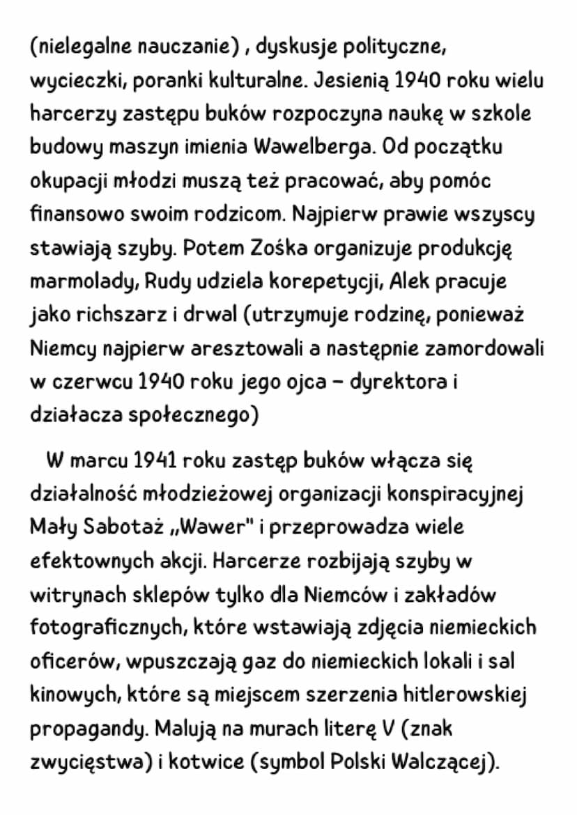 Kamienie na szaniec
streszczenie
Trzej główni bohaterowie utworu - Alek, Rudy i Zośka
- to uczniowie gimnazjum im. Stefana Batorego w
Warsza