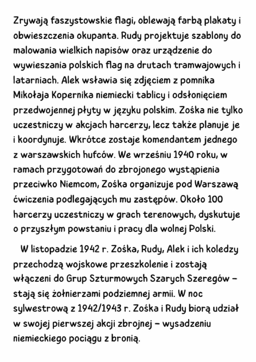 Kamienie na szaniec
streszczenie
Trzej główni bohaterowie utworu - Alek, Rudy i Zośka
- to uczniowie gimnazjum im. Stefana Batorego w
Warsza