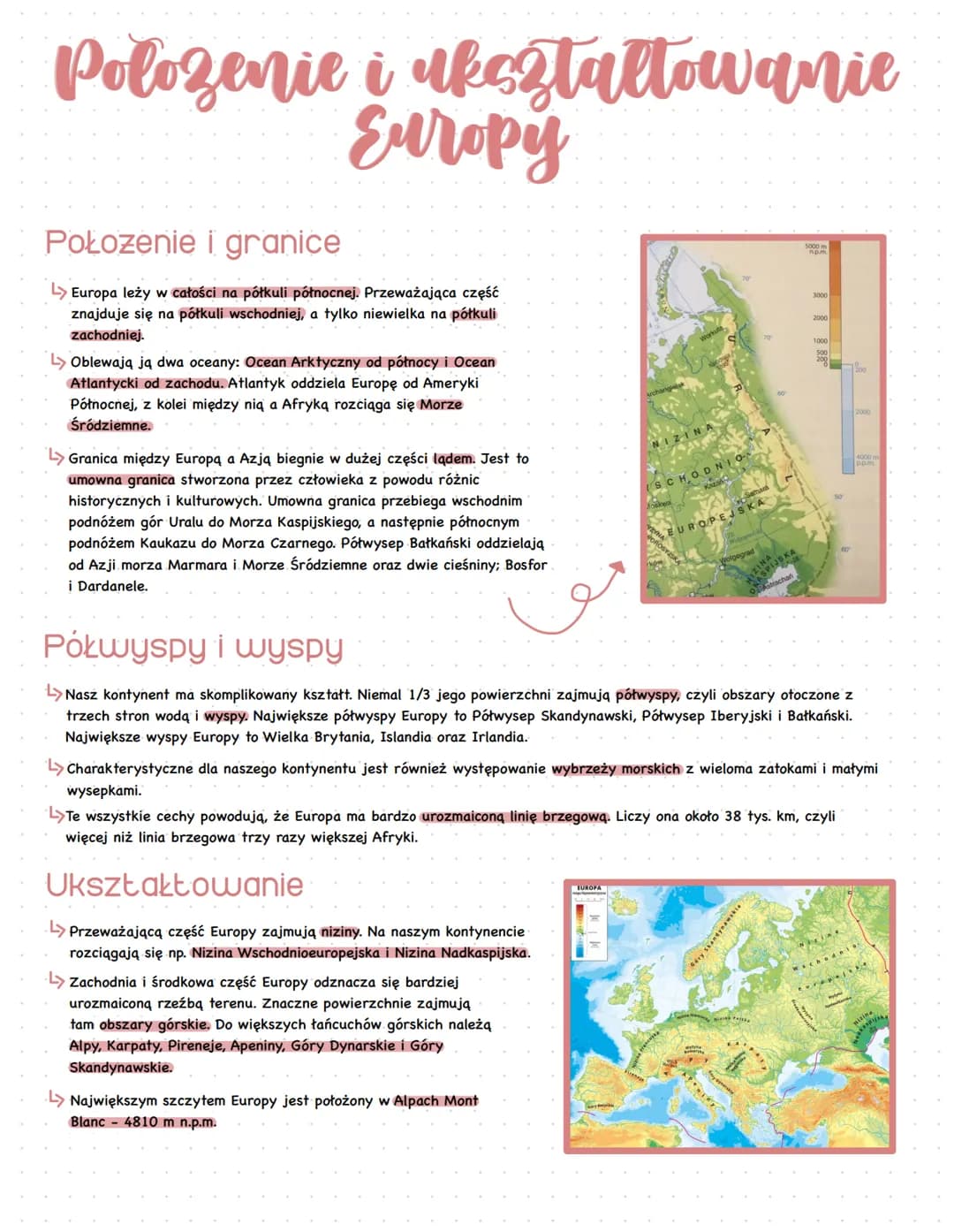 Polozenie i ukształtowanie
Europy
ani
Połozenie i granice
L> Europa leży w całości na półkuli północnej Przeważająca część
znajduje się na p