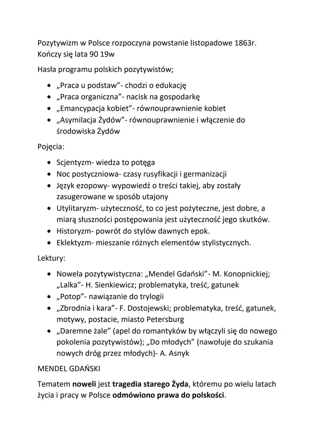 Pozytywizm w Polsce rozpoczyna powstanie listopadowe 1863r.
Kończy się lata 90 19w
Hasła programu polskich pozytywistów;
• ,,Praca u podstaw