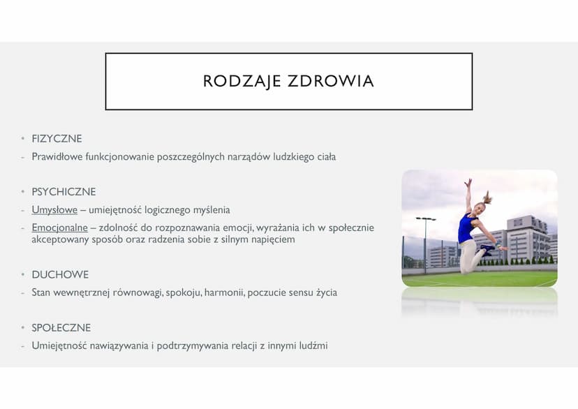 ZASADY ZDROWEGO STYLU ŻYCIA ZDROWIE
Według WHO (Światowa Organizacja Zdrowia) – zdrowie to nie tylko brak
choroby czy niepełnosprawności, al