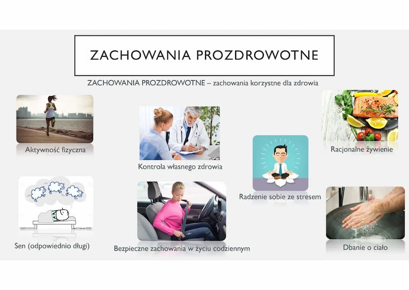 ZASADY ZDROWEGO STYLU ŻYCIA ZDROWIE
Według WHO (Światowa Organizacja Zdrowia) – zdrowie to nie tylko brak
choroby czy niepełnosprawności, al