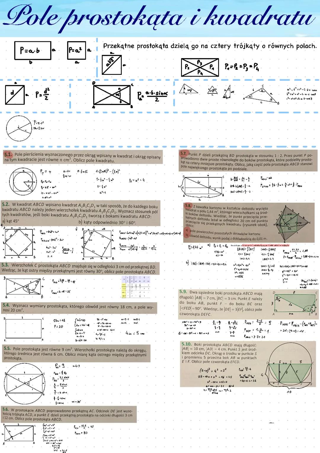 Geometria płaska: Jak obliczyć pole czworokąta i prostokąta - sprawdzian, zadania, wzory